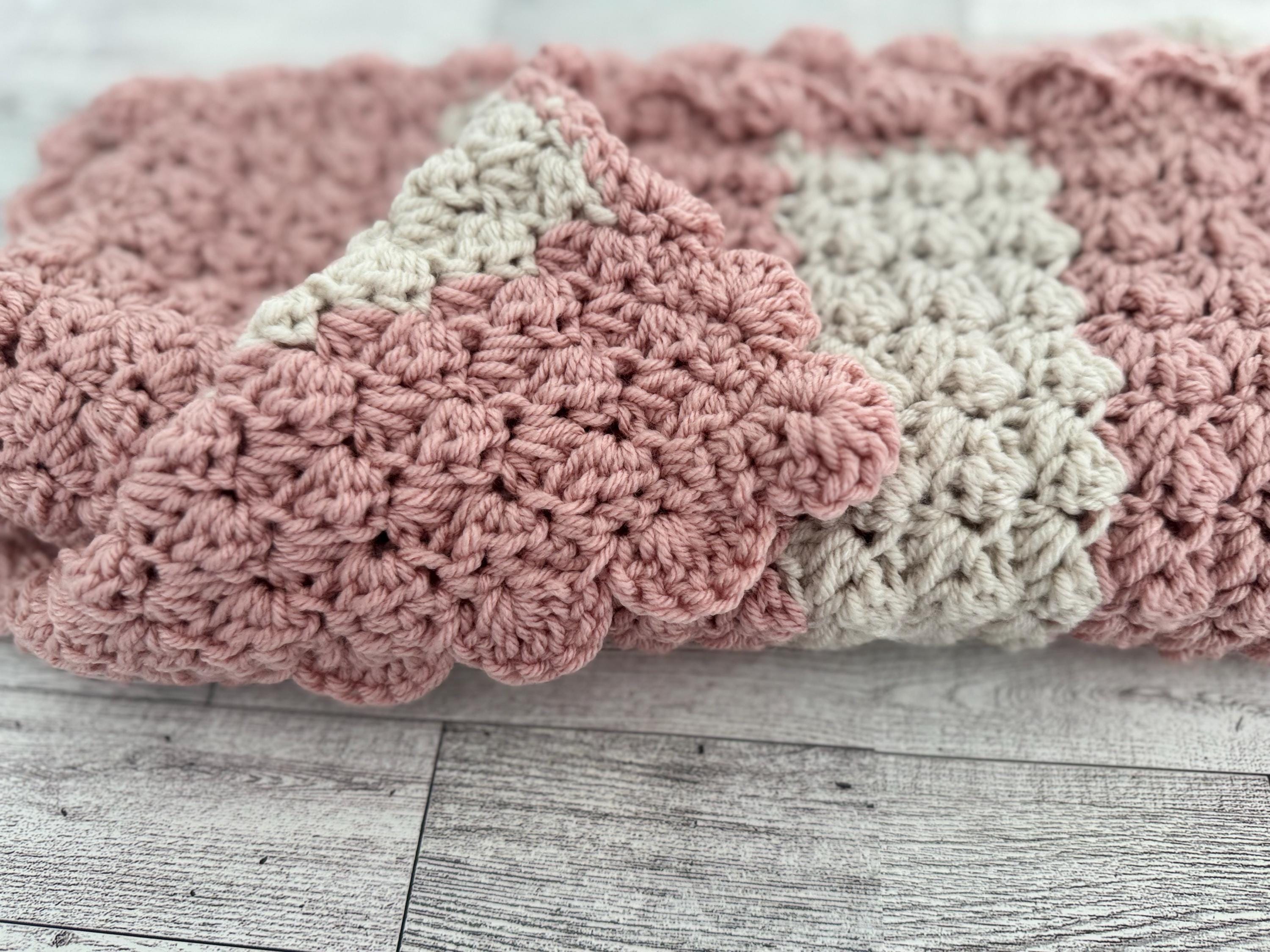 Crib Size Baby blanket Victorian rose pink and Beige striped blanket for baby girl handmade 35”x25” cradle blanket