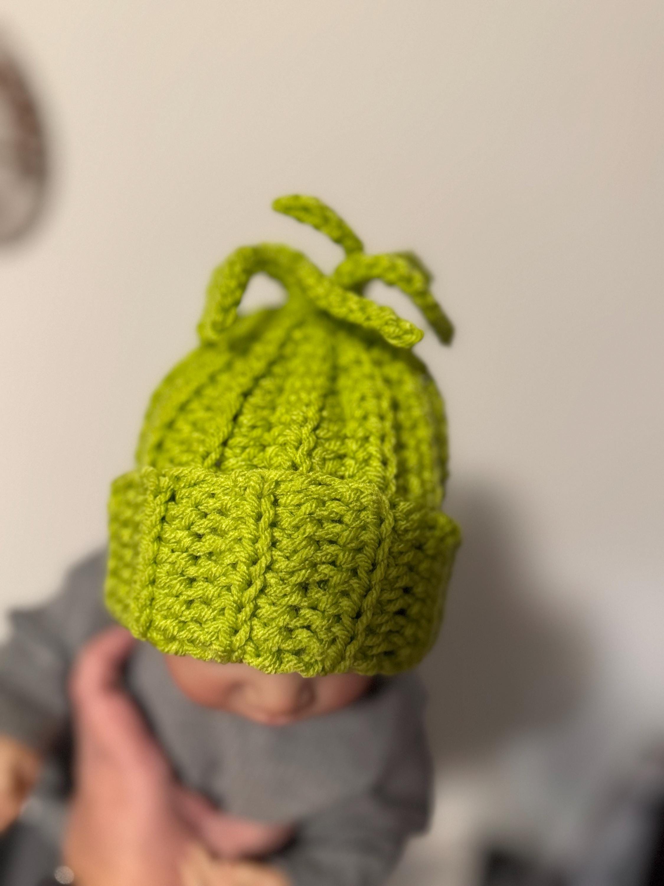 Christmas Themed Beanie Hat Slime Green With a Pink or Red Bow Cute Little Green Guy Hat