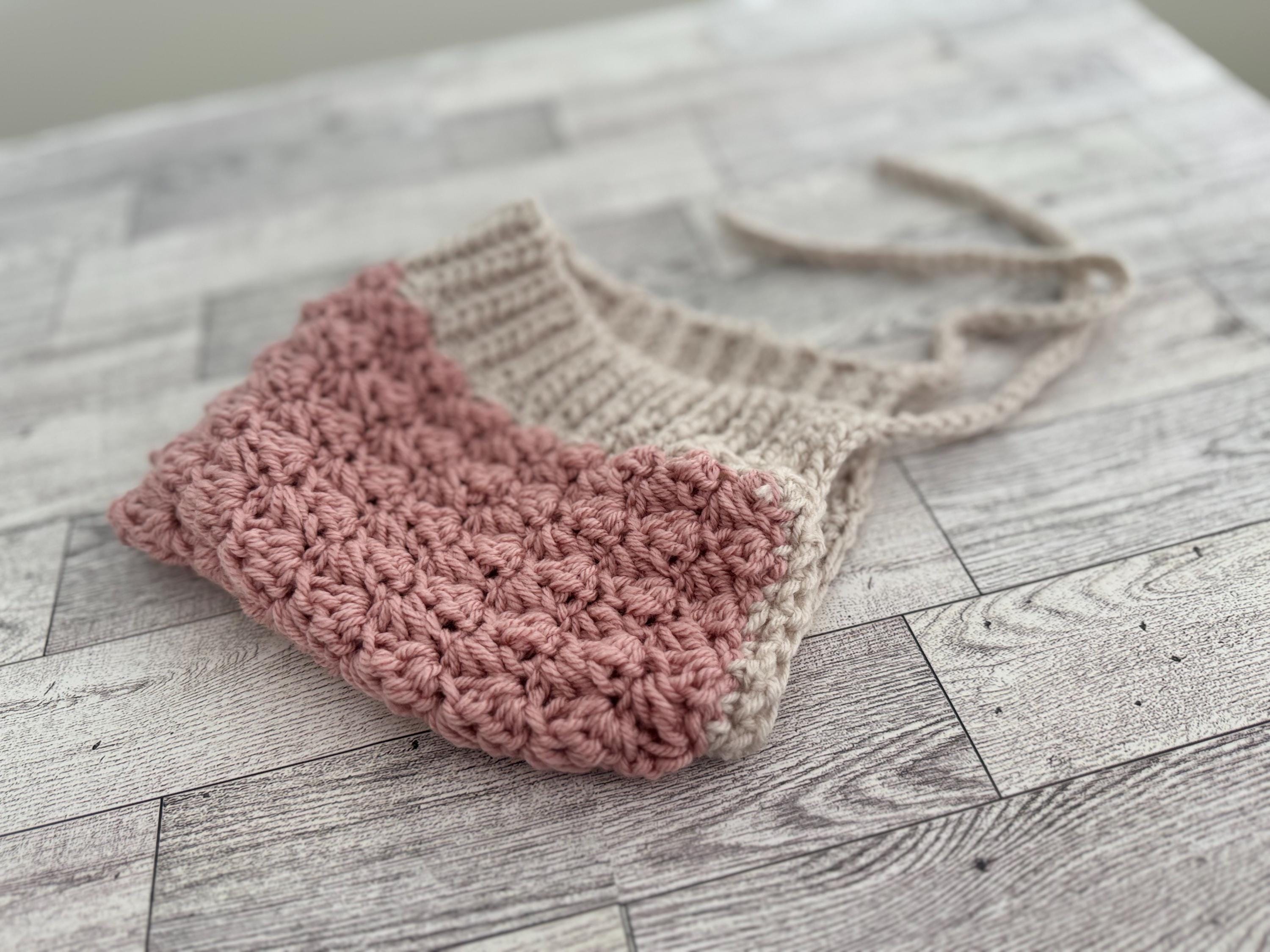 Crochet Baby Bonnet, Handmade Pixie Hat, Dusty Rose and Beige