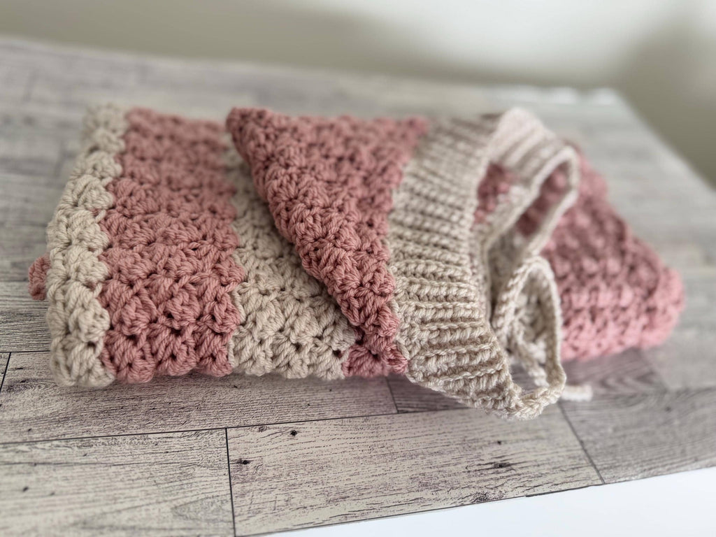 Gift Set Baby Shower Handmade Crochet Pixie Hat and Crib Size Blanket Newborn Keepsake Neutral Crochet Baby Set