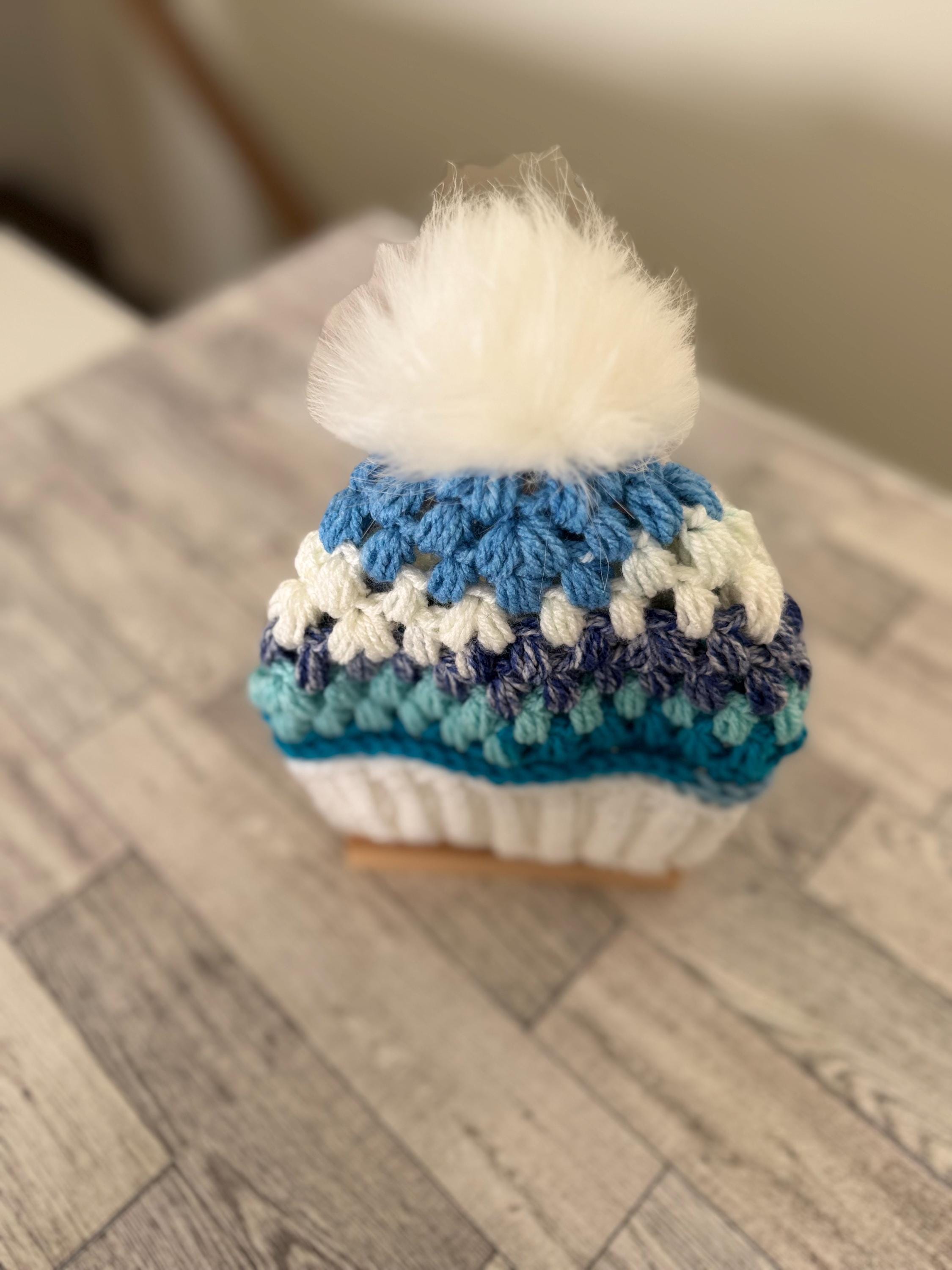 Gift Set for newborn Handmade Crochet Beanie Hat and Car Seat Size Blanket 29”x21”