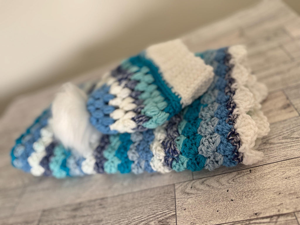 Gift Set for newborn Handmade Crochet Beanie Hat and Car Seat Size Blanket 29”x21”