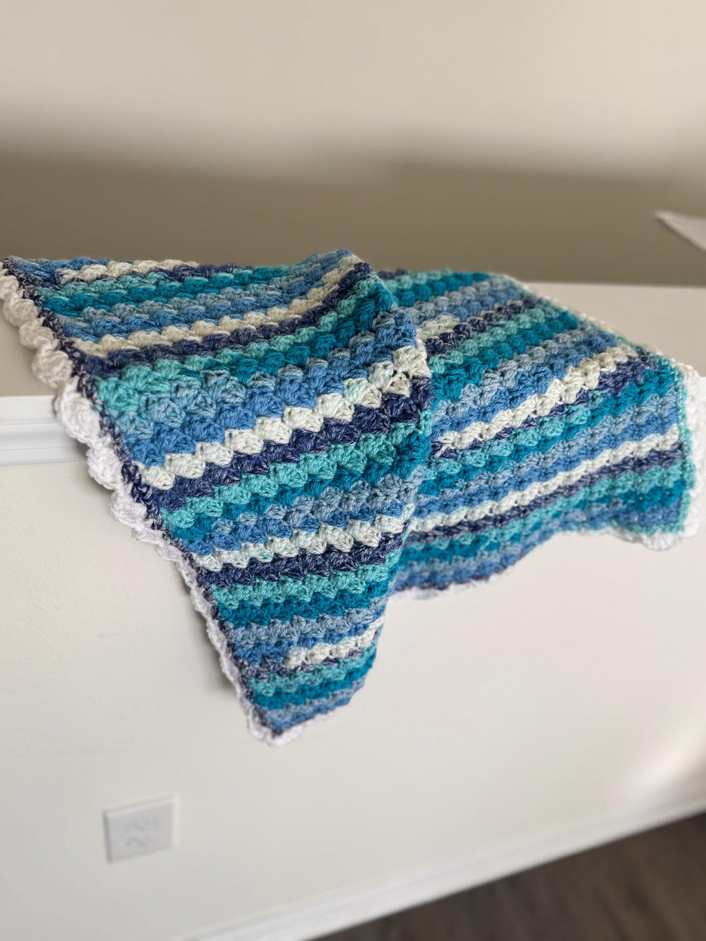 Gift Set for newborn Handmade Crochet Beanie Hat and Car Seat Size Blanket 29”x21”