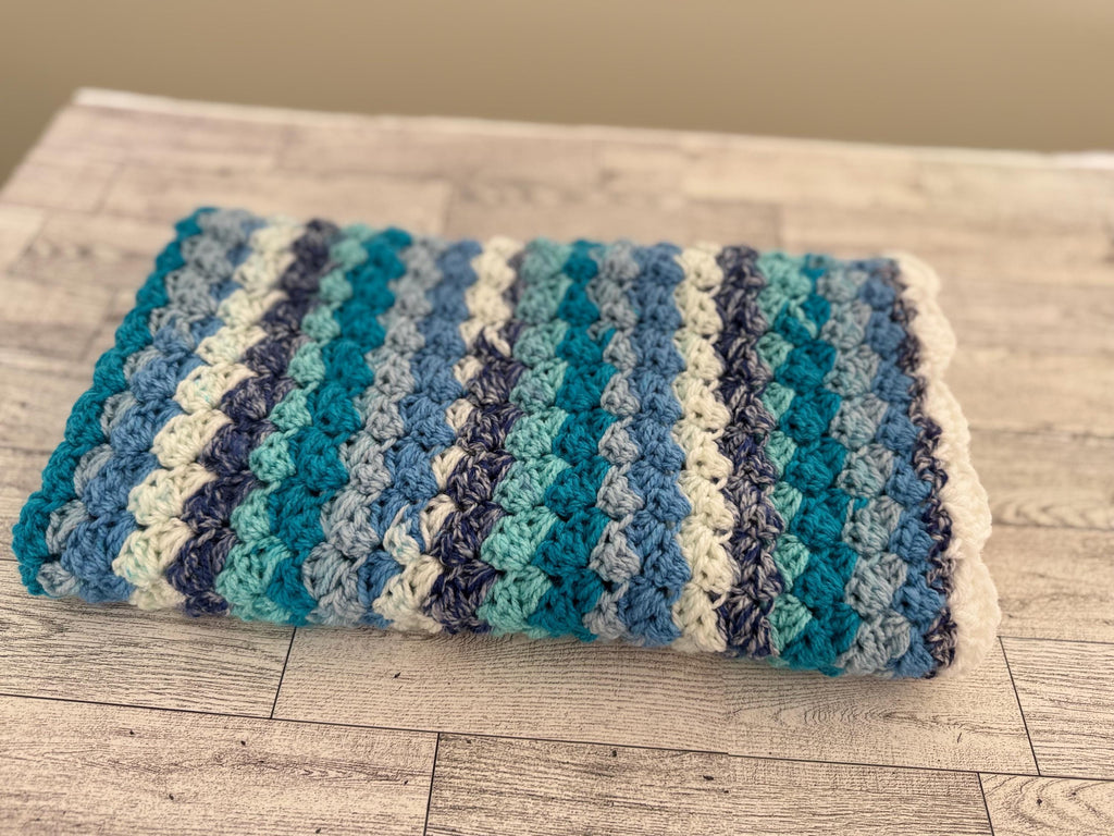 Gift Set for newborn Handmade Crochet Beanie Hat and Car Seat Size Blanket 29”x21”