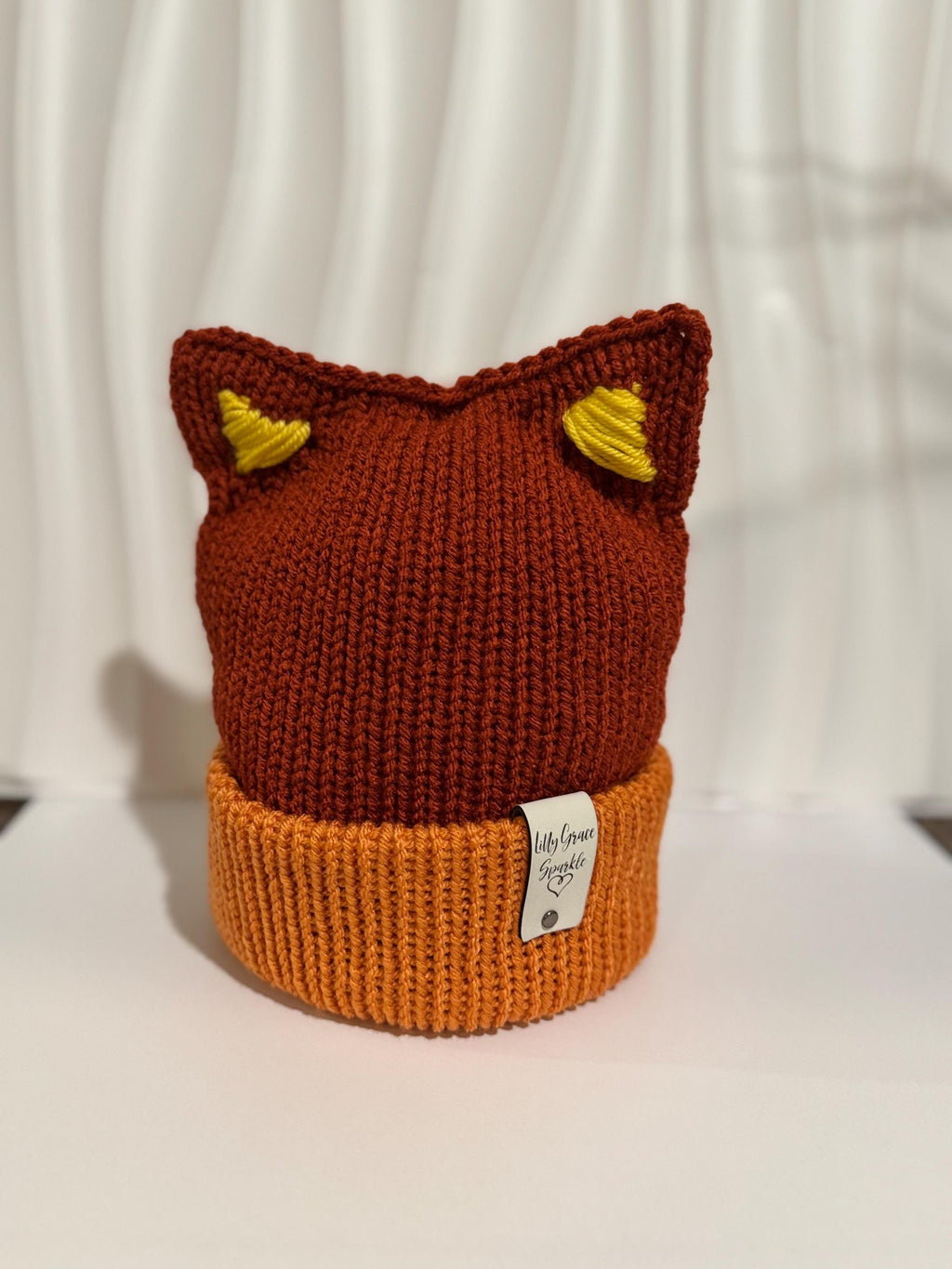 Red Healer Dog Hat with Ears Handmade Knit Beanie Double Layer Winter Baby Hat with Wide Brim for Babies & Toddlers