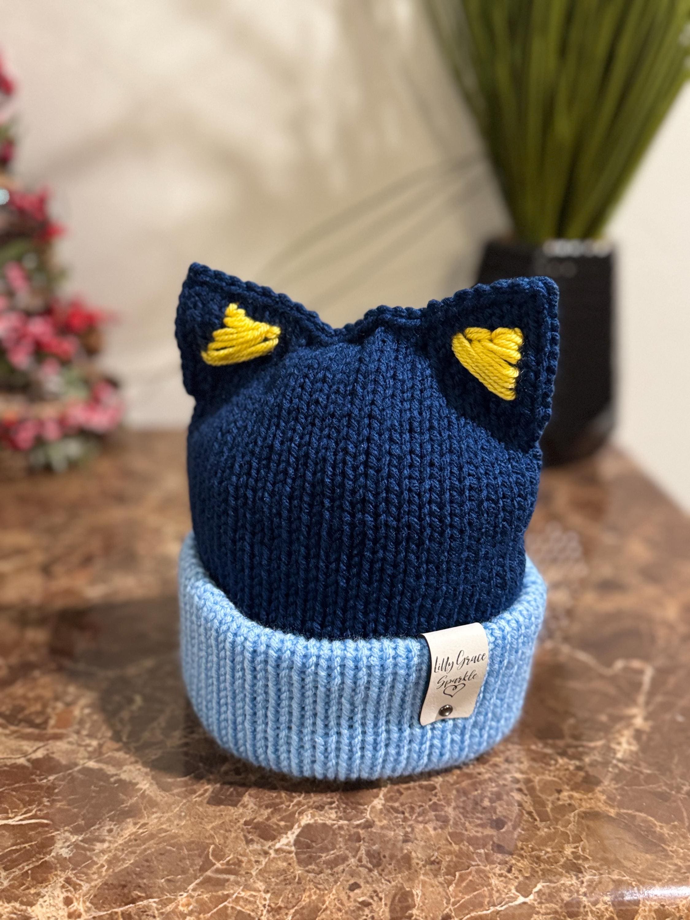 Blue and Red Healer Dog Hat with Ears Handmade Knit Beanie Double Layer Winter Baby Hat with Wide Brim for Babies & Toddlers