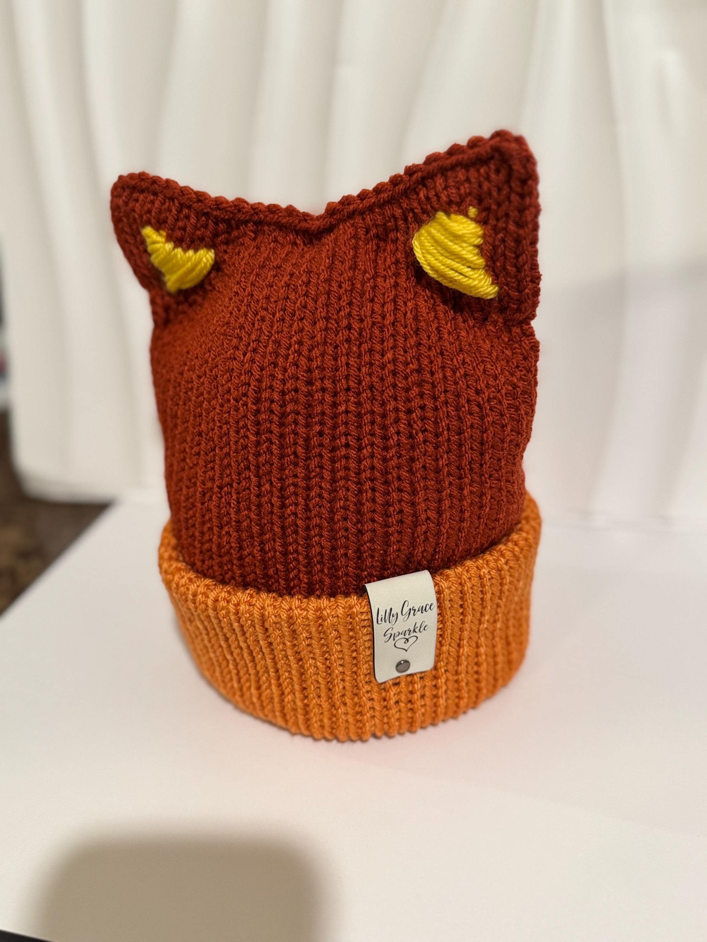 Toddler Winter Beanie Hat Red Healer Dog Hat with Ears Handmade Knit Beanie Double Layer