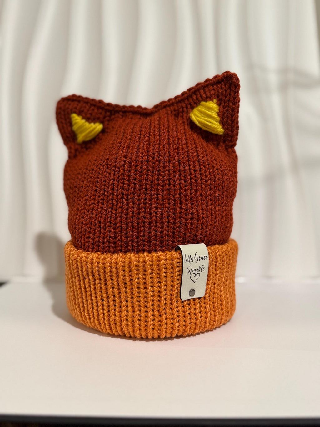 Toddler Winter Beanie Hat Red Healer Dog Hat with Ears Handmade Knit Beanie Double Layer