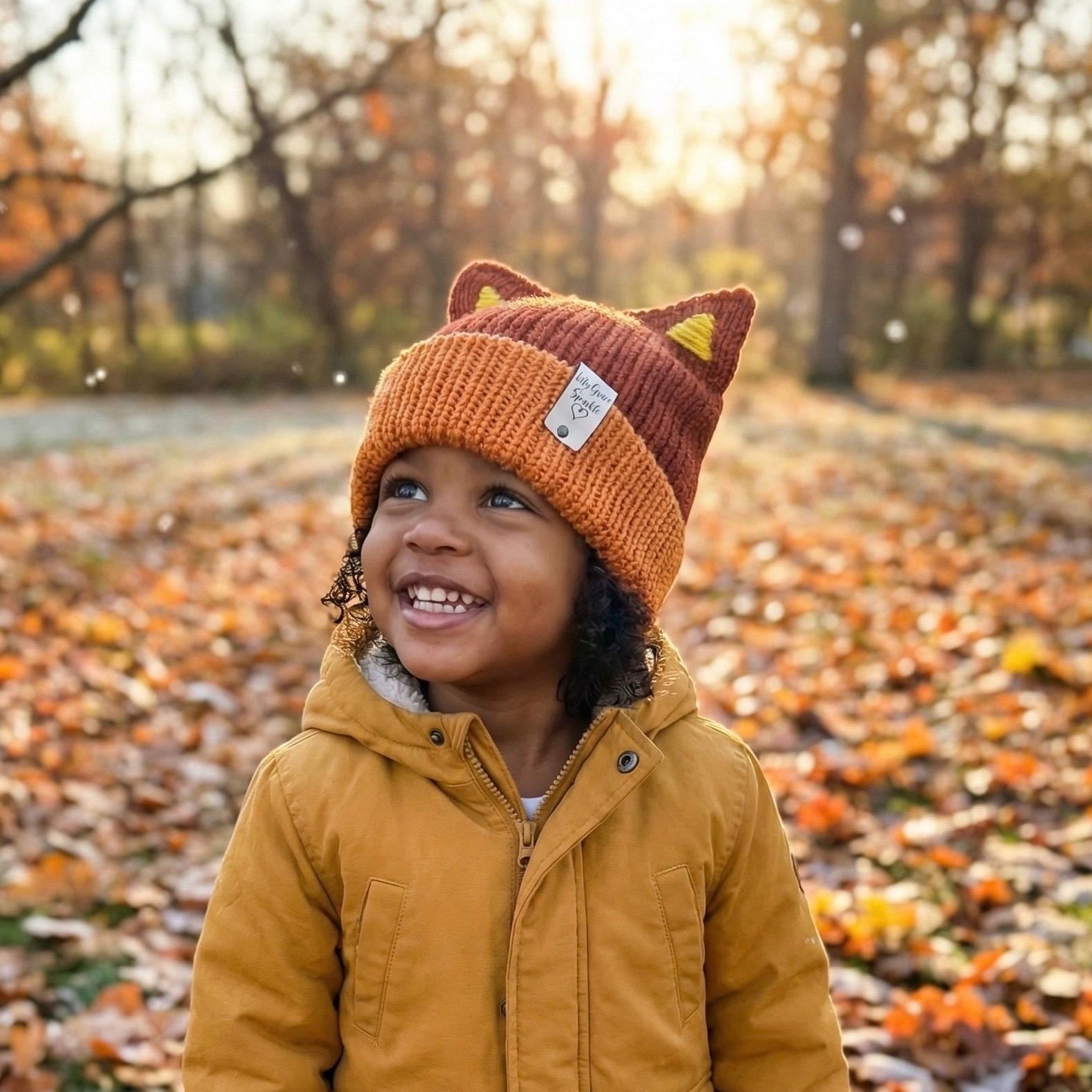 Toddler Winter Beanie Hat Red Healer Dog Hat with Ears Handmade Knit Beanie Double Layer