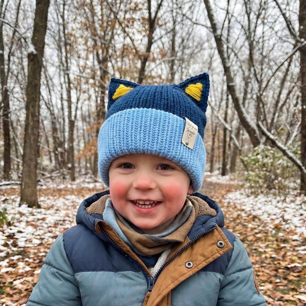 Toddler Winter Beanie Hat Red Healer Dog Hat with Ears Handmade Knit Beanie Double Layer