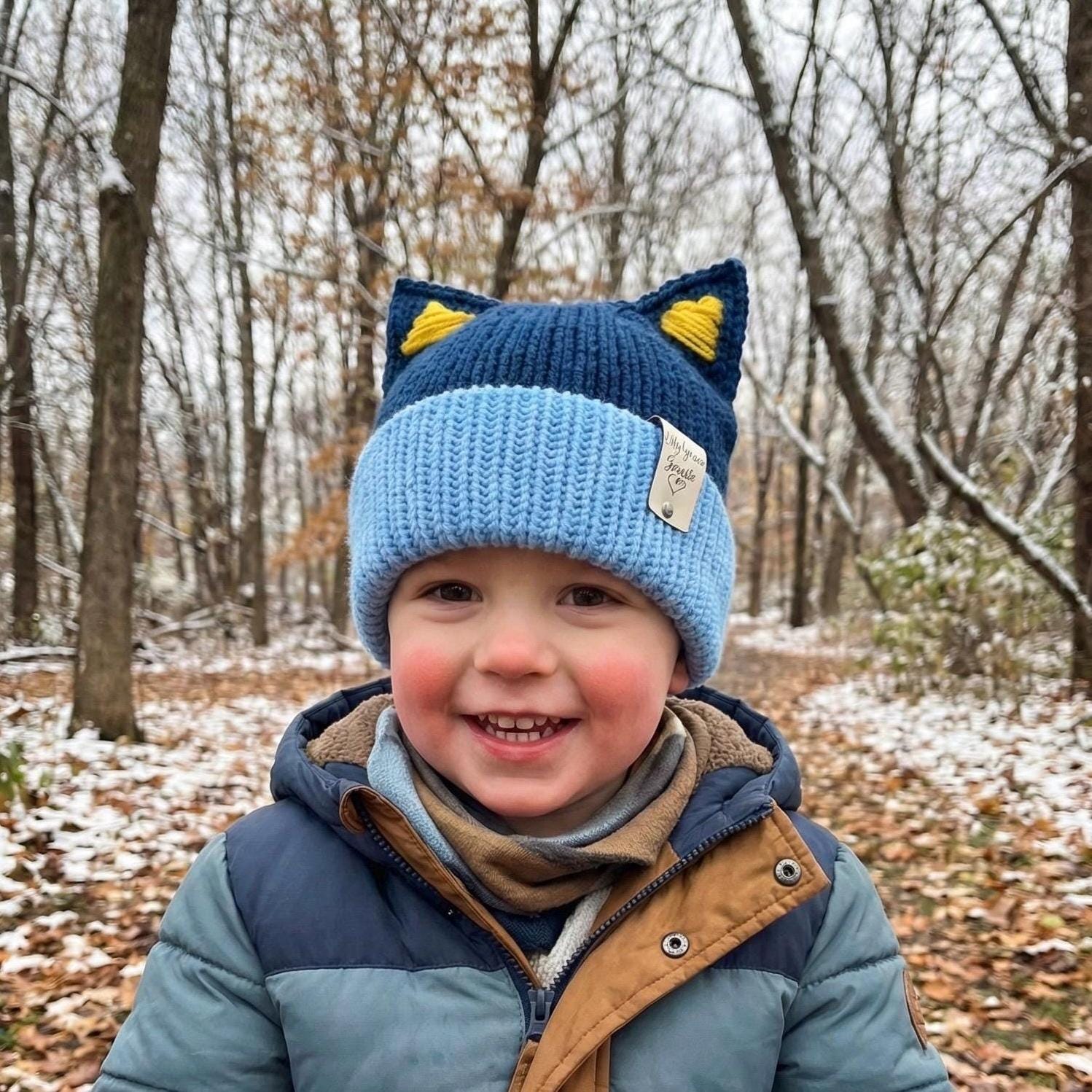 Toddler Winter Beanie Hat Red Healer Dog Hat with Ears Handmade Knit Beanie Double Layer