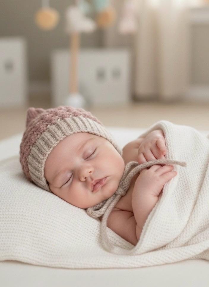 Handmade Crochet Baby Pixie Bonnet: Secure Tie, Warm Ear Coverage