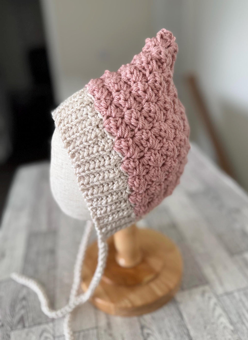 Baby Pixie Bonnet Hat: Secure Tie, Warm Ear Coverage Handmade Crochet Toddler Bonnet