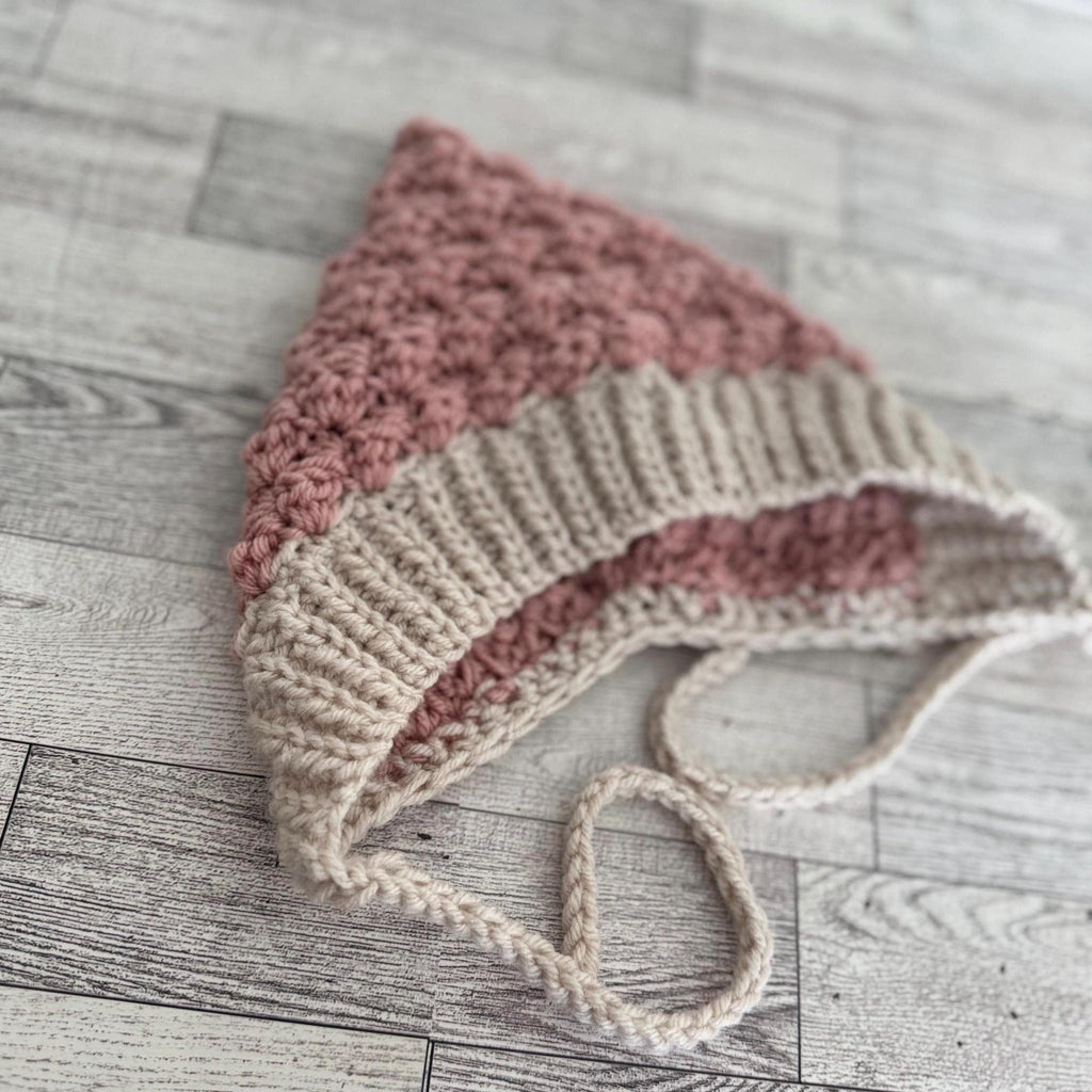 Toddler Bonnet Hat with Ties Warm Ear Coverage Handmade Crochet Pixie Style Bonnet