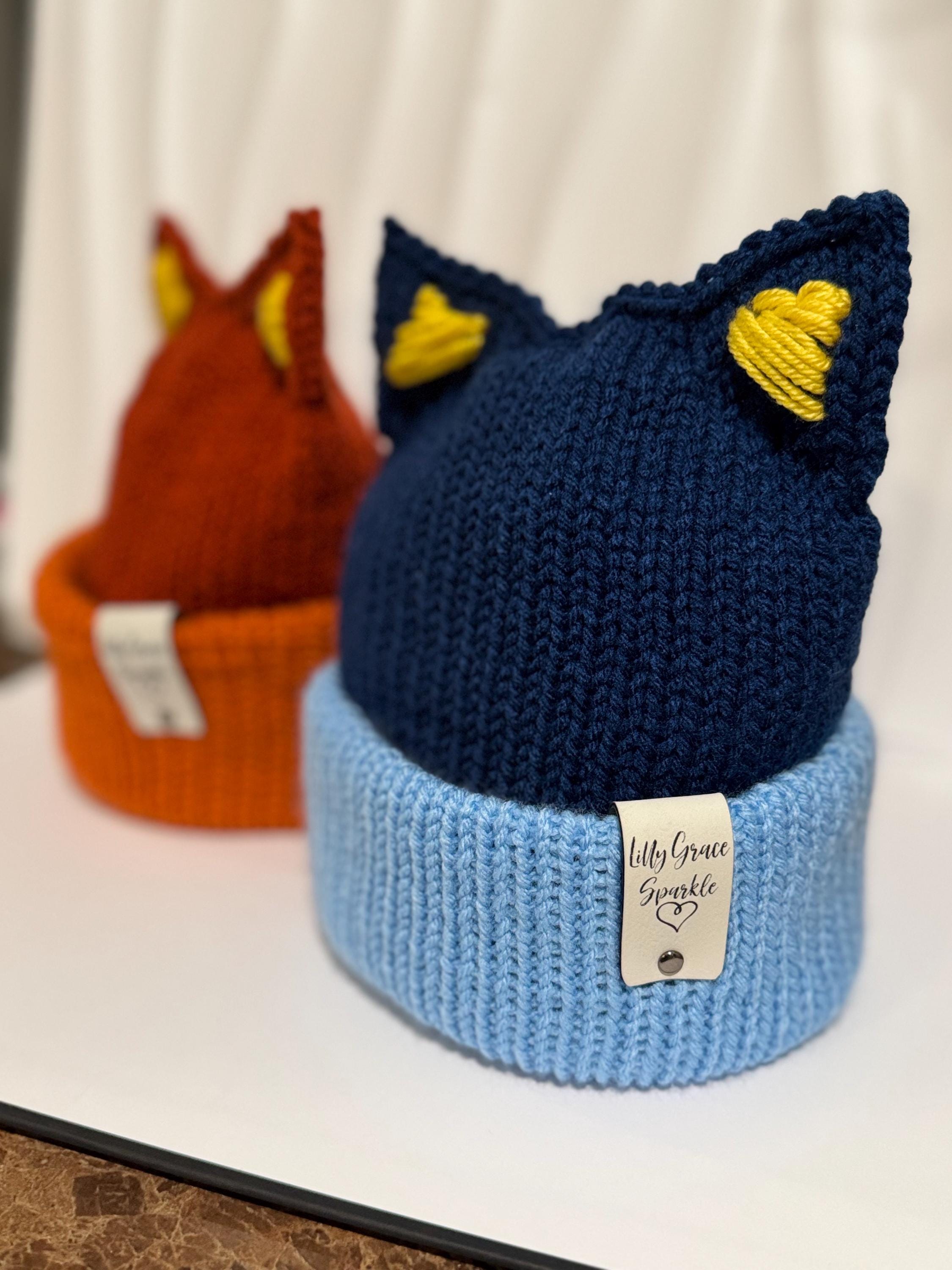 Red Healer Dog Hat with Ears Handmade Knit Beanie Double Layer Winter Baby Hat with Wide Brim for Babies & Toddlers