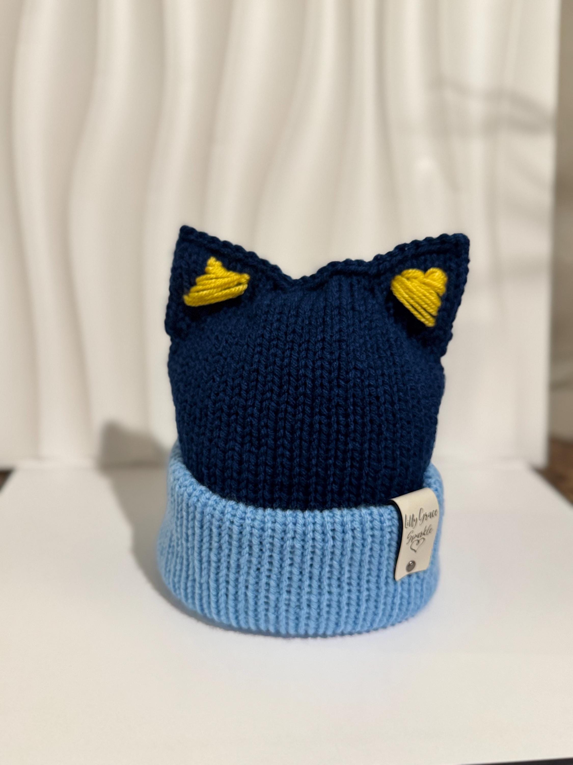 Blue and Red Healer Dog Hat with Ears Handmade Knit Beanie Double Layer Winter Baby Hat with Wide Brim for Babies & Toddlers