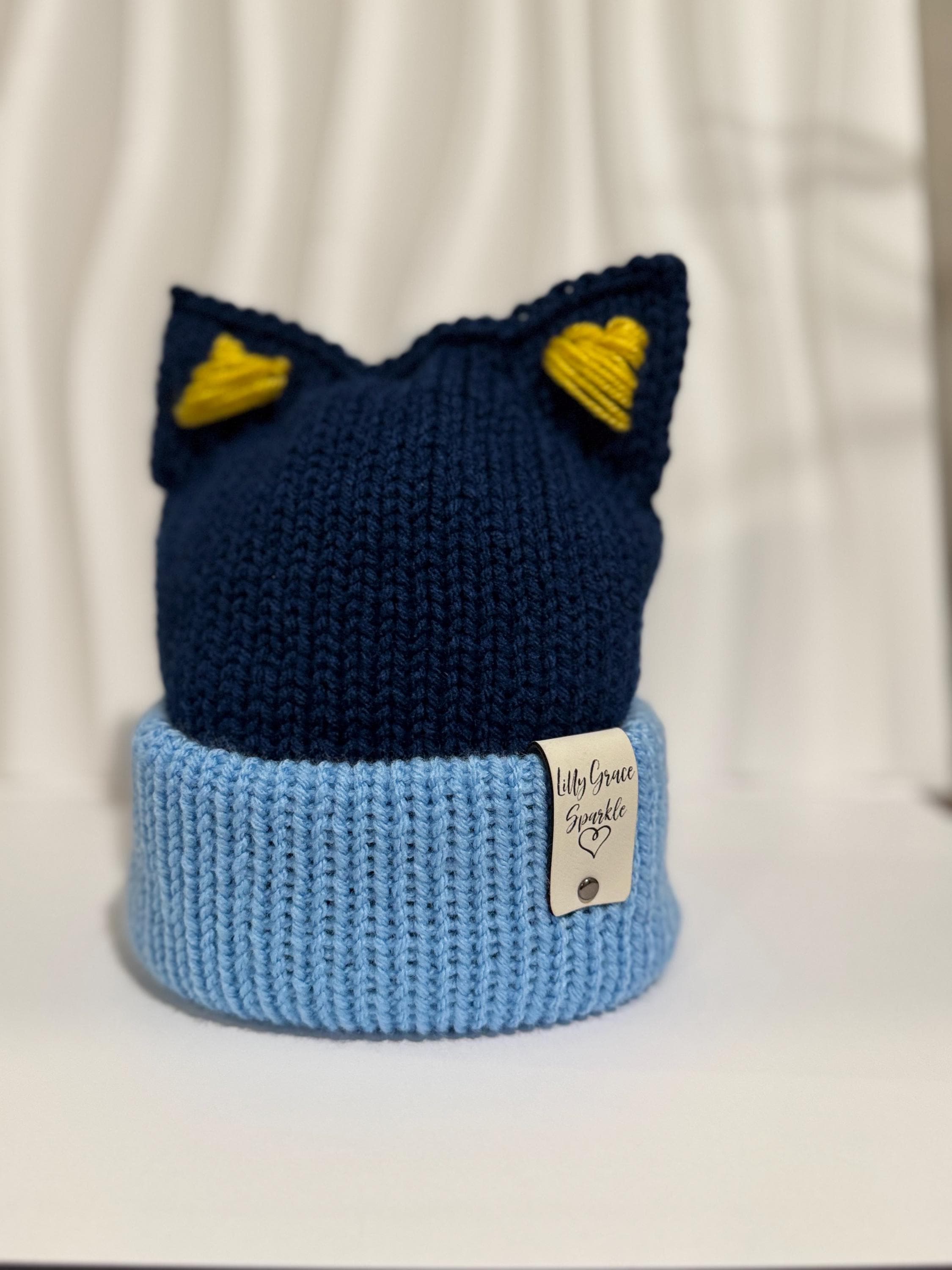 Blue and Red Healer Dog Hat with Ears Handmade Knit Beanie Double Layer Winter Baby Hat with Wide Brim for Babies & Toddlers