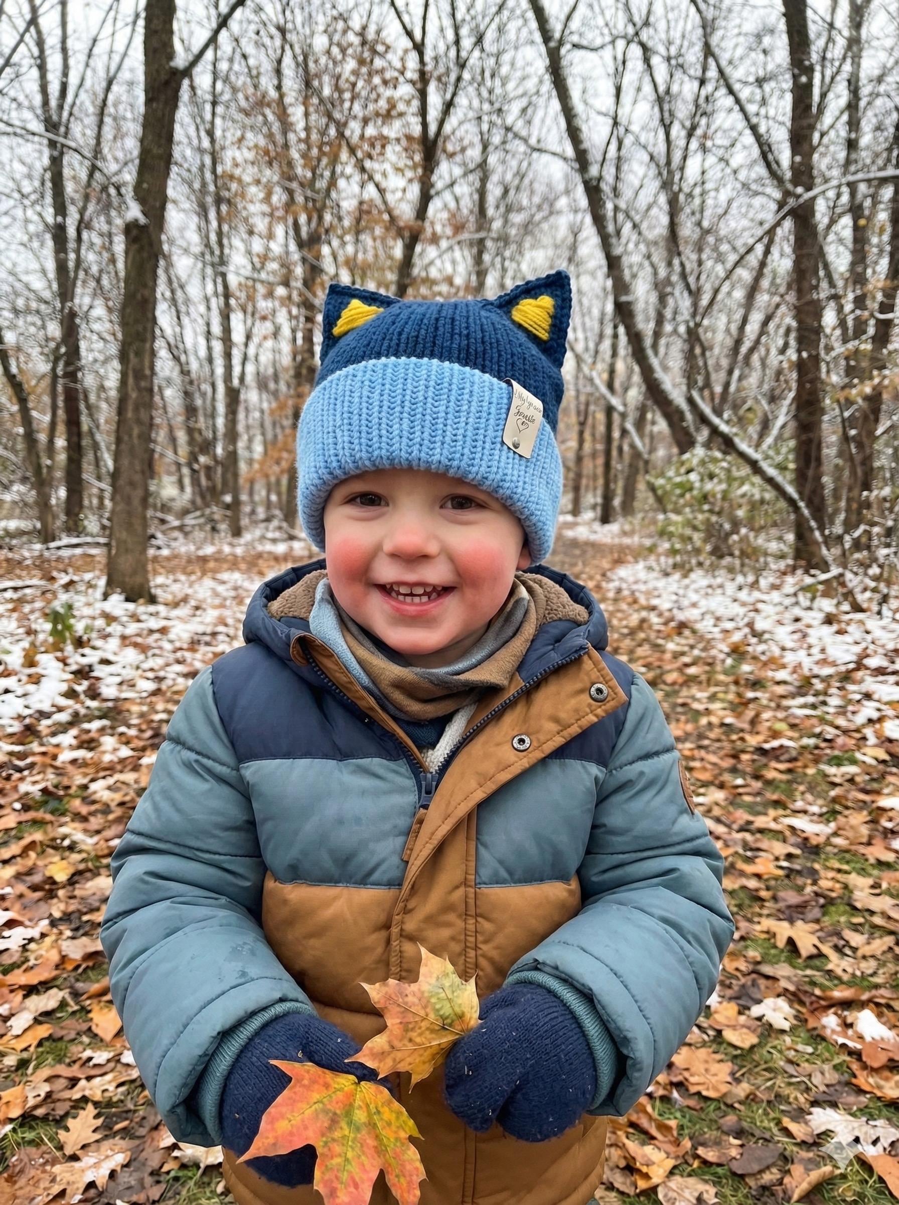 Blue and Red Healer Dog Hat with Ears Handmade Knit Beanie Double Layer Winter Baby Hat with Wide Brim for Babies & Toddlers