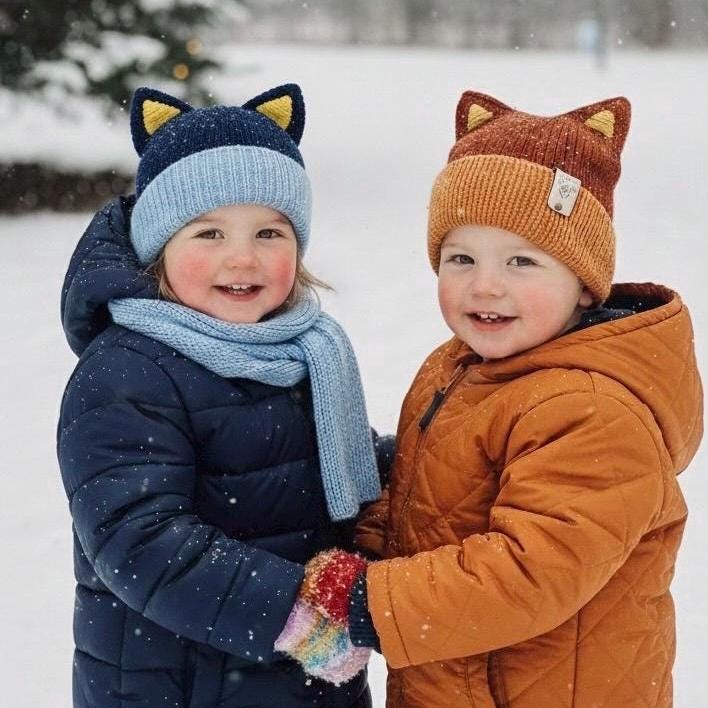 Toddler Winter Beanie Hat Red Healer Dog Hat with Ears Handmade Knit Beanie Double Layer