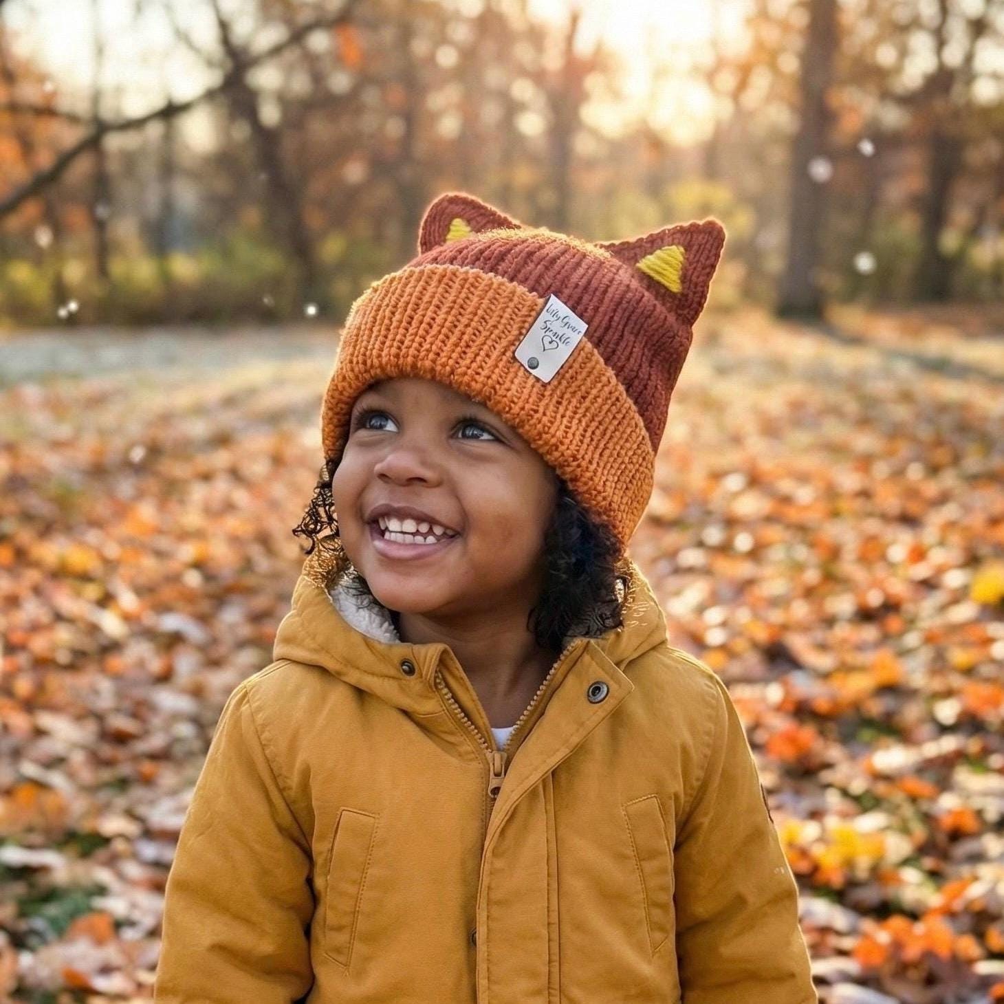 Toddler Winter Beanie Hat Red Healer Dog Hat with Ears Handmade Knit Beanie Double Layer