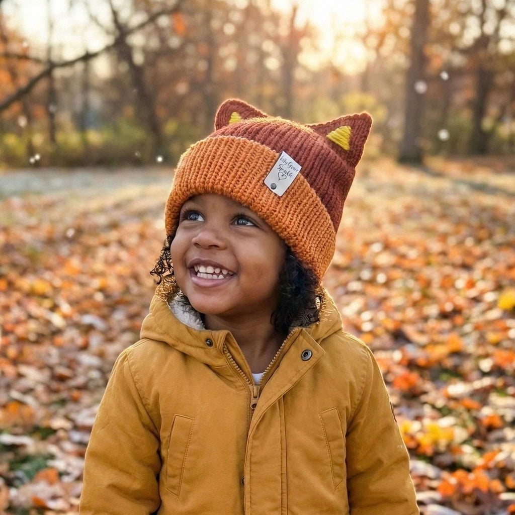Toddler Winter Beanie Hat Red Healer Dog Hat with Ears Handmade Knit Beanie Double Layer
