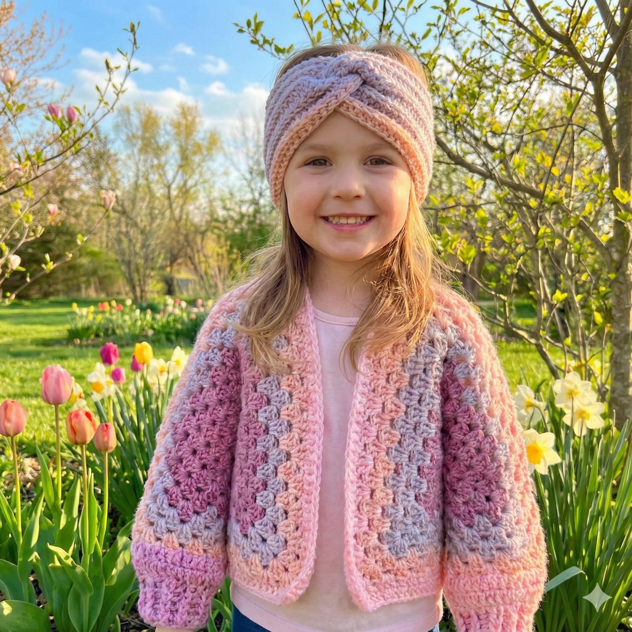 Crochet Cardigan and Set of Two Headbands/Ear warmers
