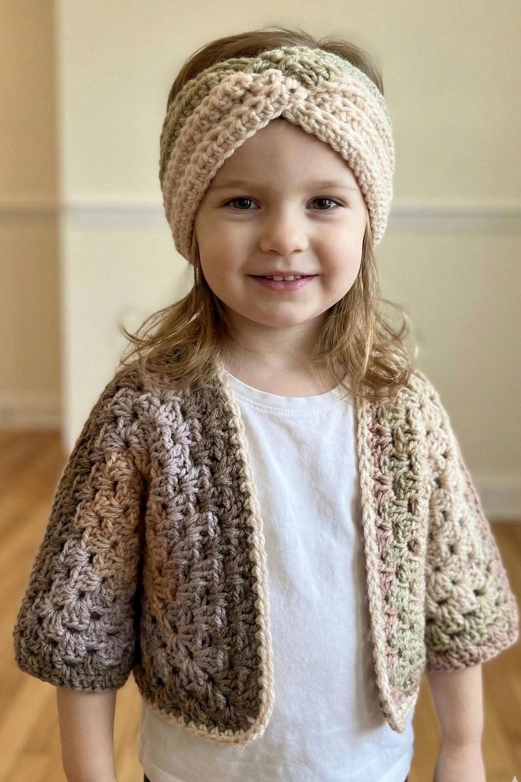 Toddler Cardigan and Headband Set - Handmade Crochet - Fall Weather Sweater Outfit Set- fits size 2-4 year old