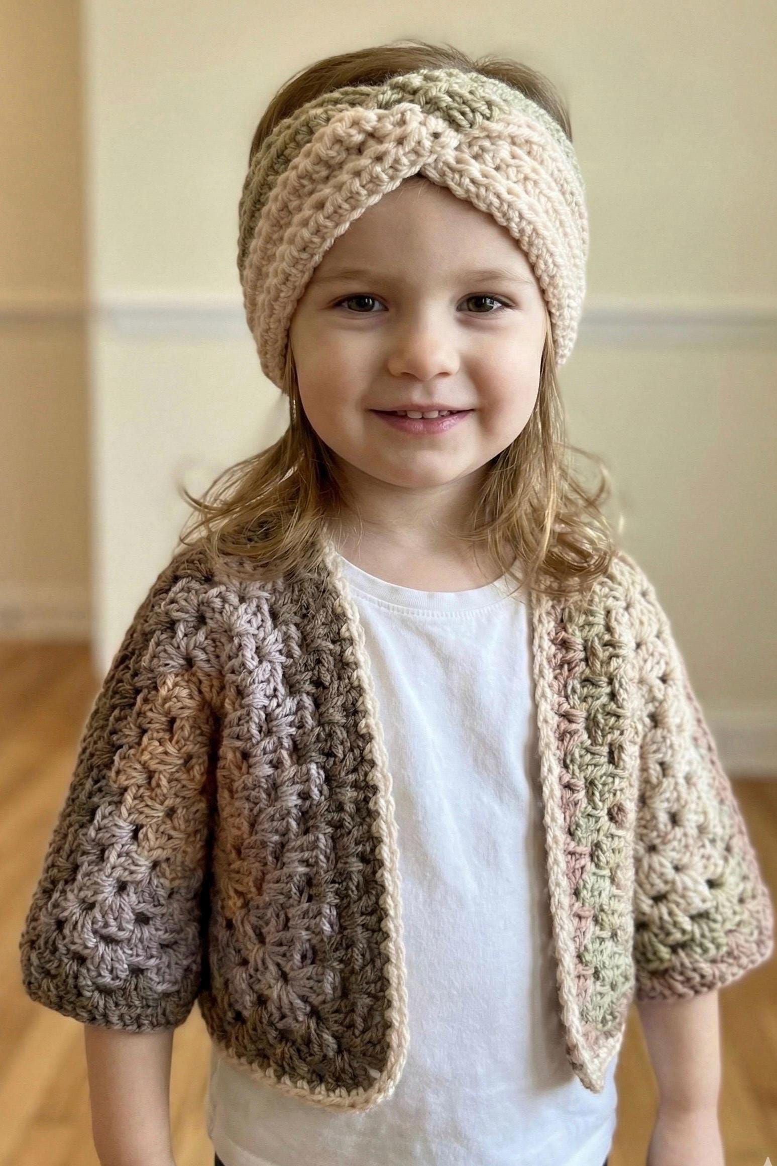 Toddler Cardigan and Headband Set - Handmade Crochet - Fall Weather Sweater Outfit Set- fits size 2-4 year old