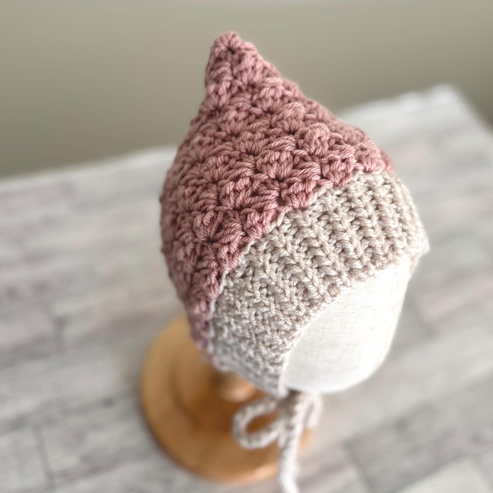 Baby Pixie Bonnet Hat: Secure Tie, Warm Ear Coverage Handmade Crochet Toddler Bonnet