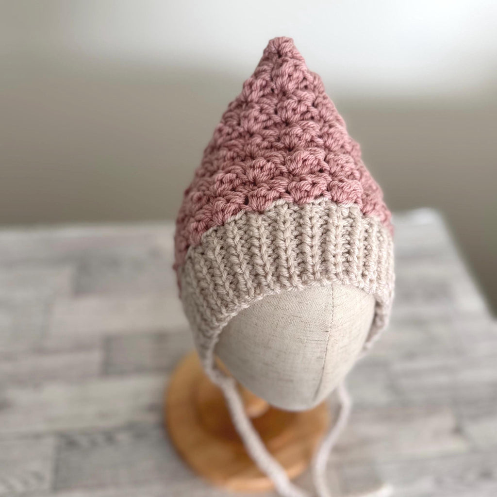 Baby Pixie Bonnet Hat: Secure Tie, Warm Ear Coverage Handmade Crochet Toddler Bonnet