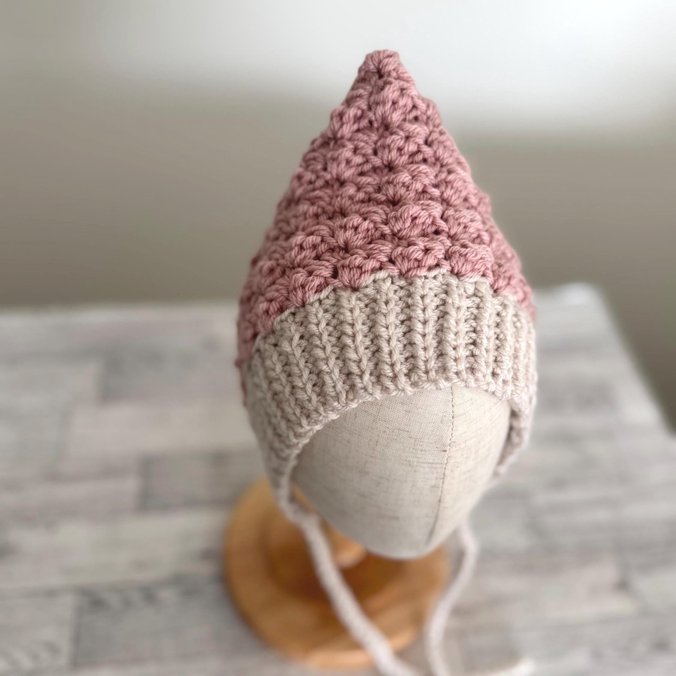 Baby Pixie Bonnet Hat: Secure Tie, Warm Ear Coverage Handmade Crochet Toddler Bonnet
