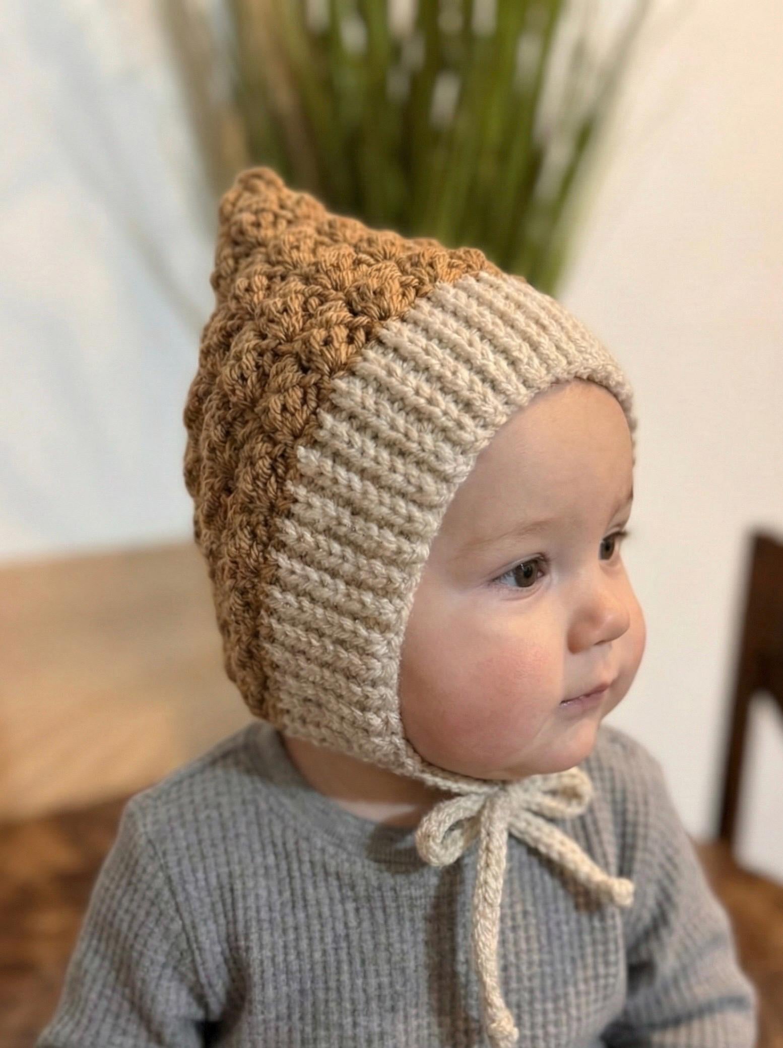 Baby Pixie Bonnet Hat: Secure Tie, Warm Ear Coverage Handmade Crochet Toddler Bonnet