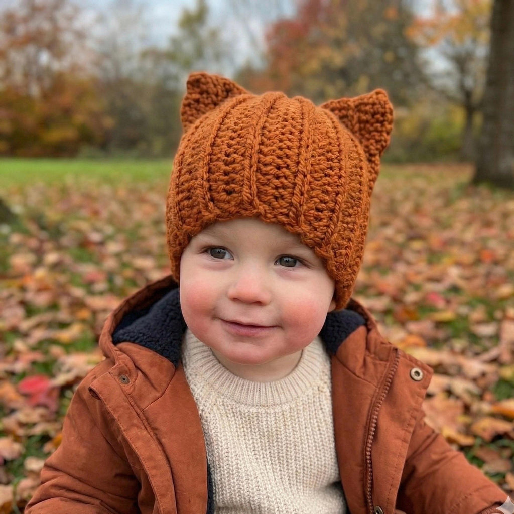 Handmade Crochet Fox Ear Hat | Baby Toddler Child Beanie | Fall Winter Knit Hat | Newborn to Kids 10 Years | Cozy Fox Beanie Gift
