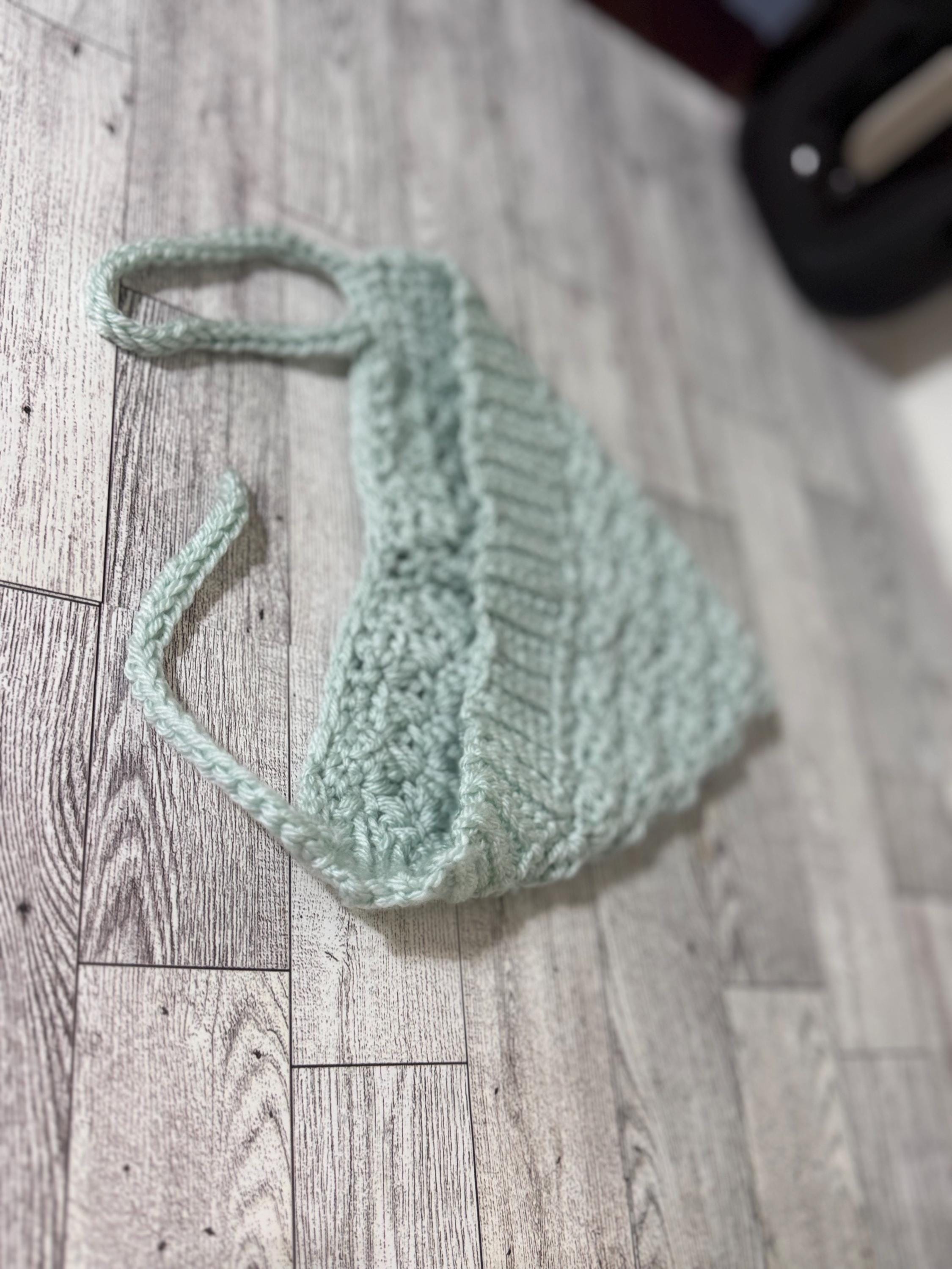 Toddler Pixie Bonnet Hat: Secure Tie, Warm Ear Coverage Handmade Crochet Baby Bonnet - light mint color