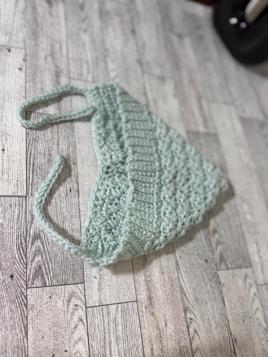 Toddler Pixie Bonnet Hat: Secure Tie, Warm Ear Coverage Handmade Crochet Baby Bonnet - light mint color