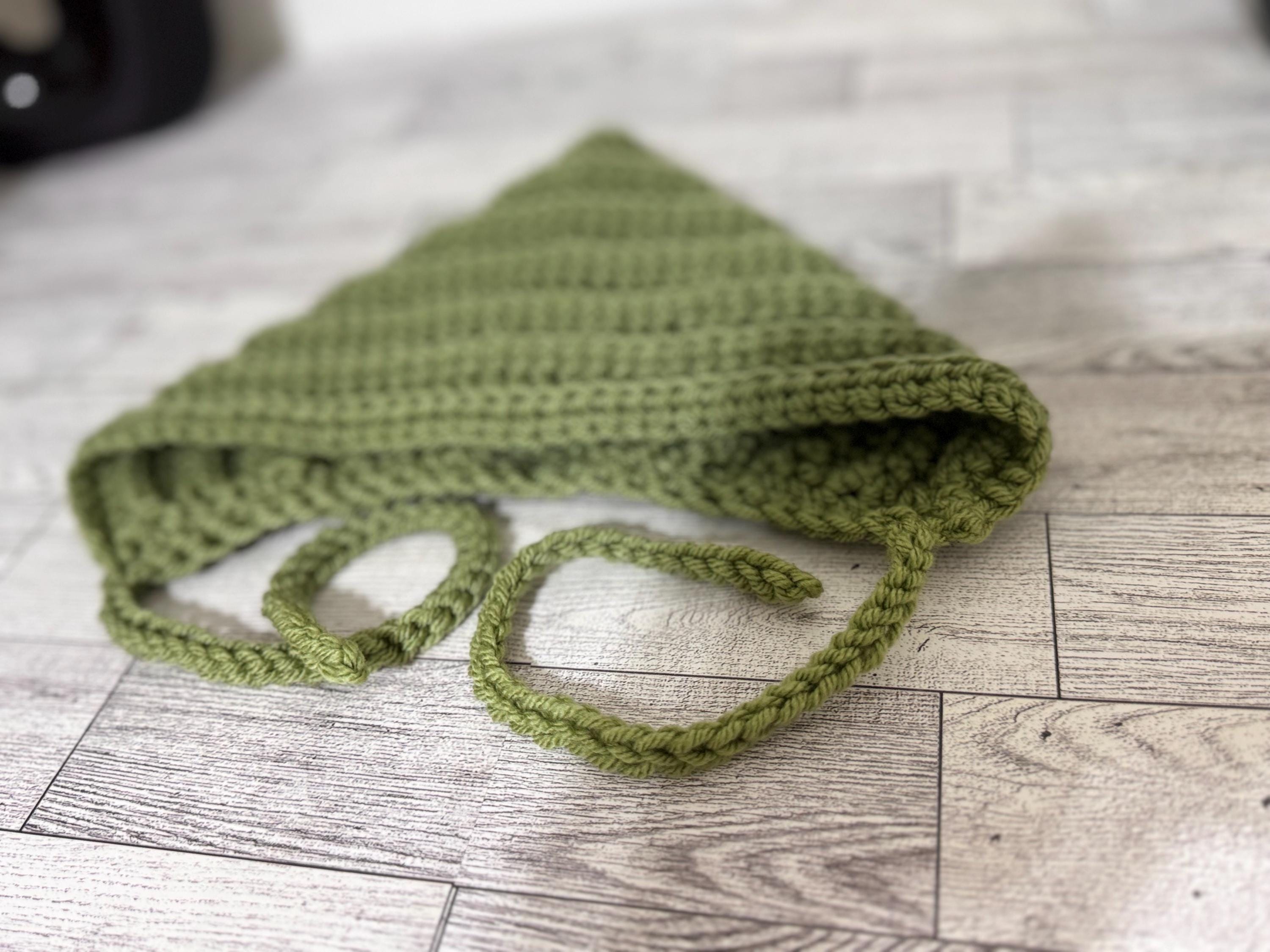Baby Pixie Bonnet Hat: Secure Tie, Warm Ear Coverage Handmade Crochet Toddler Bonnet - sage green color