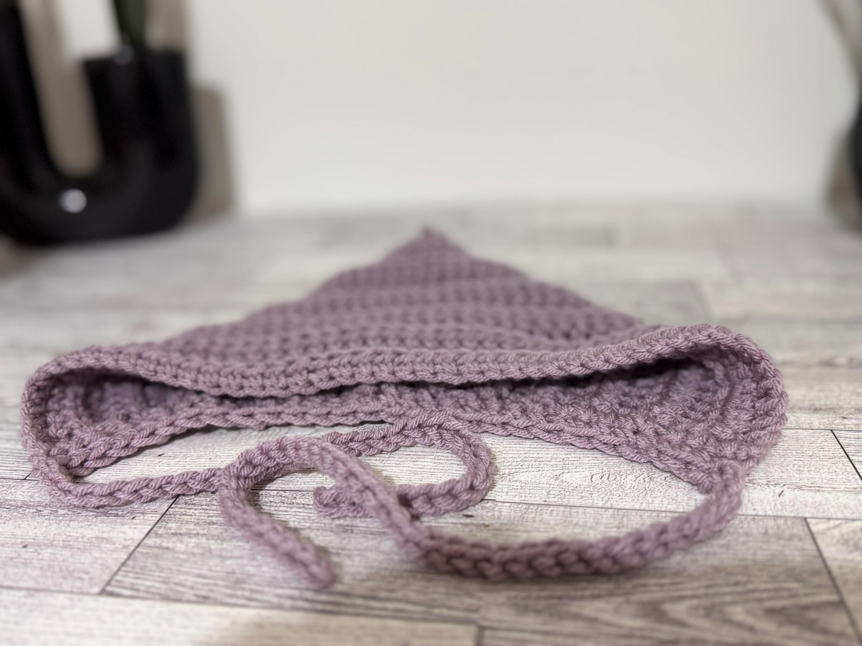 Baby Pixie Bonnet Hat: Secure Tie, Warm Ear Coverage Handmade Crochet Toddler Bonnet - Purple