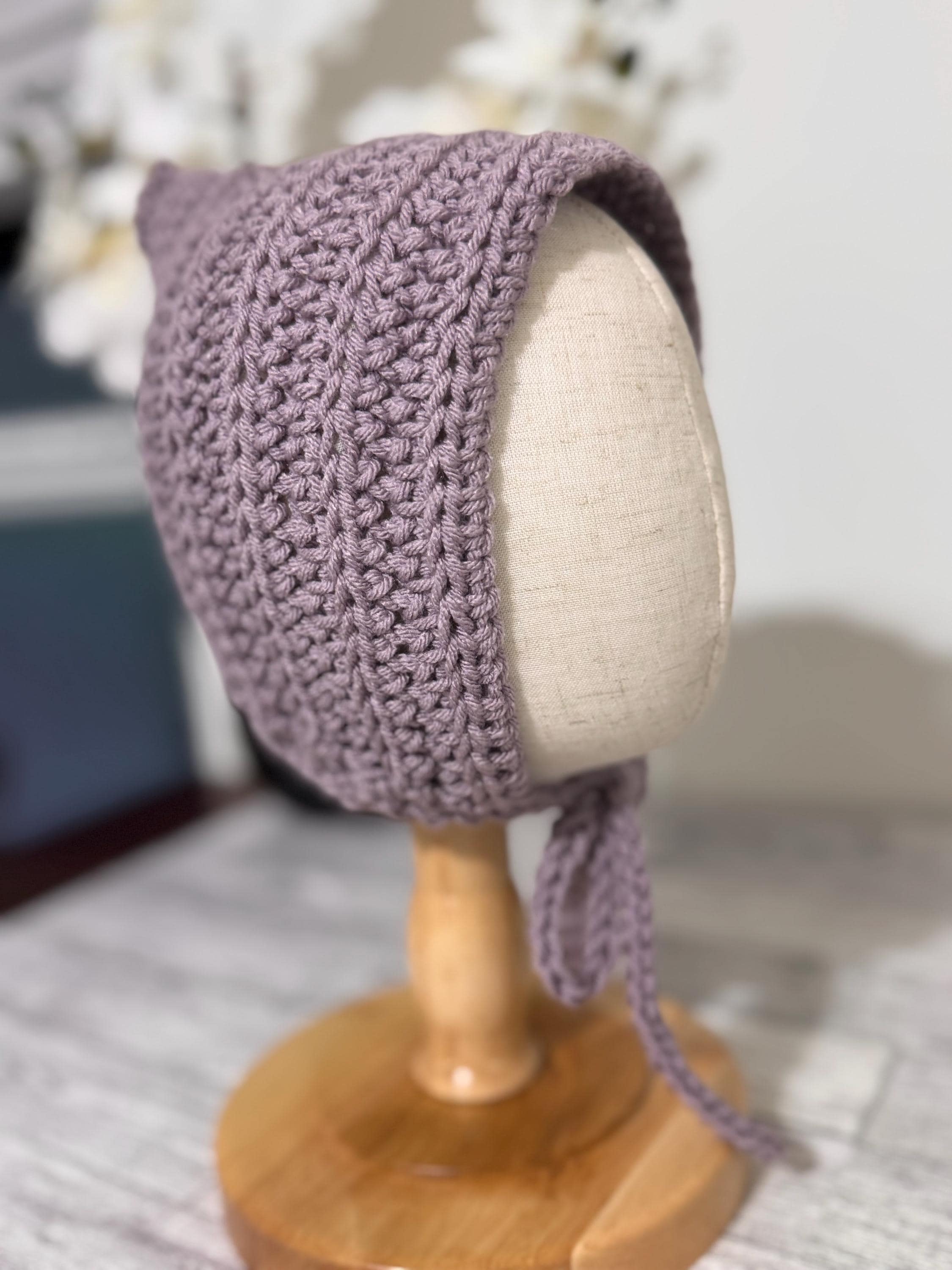 Baby Pixie Bonnet Hat: Secure Tie, Warm Ear Coverage Handmade Crochet Toddler Bonnet - Purple