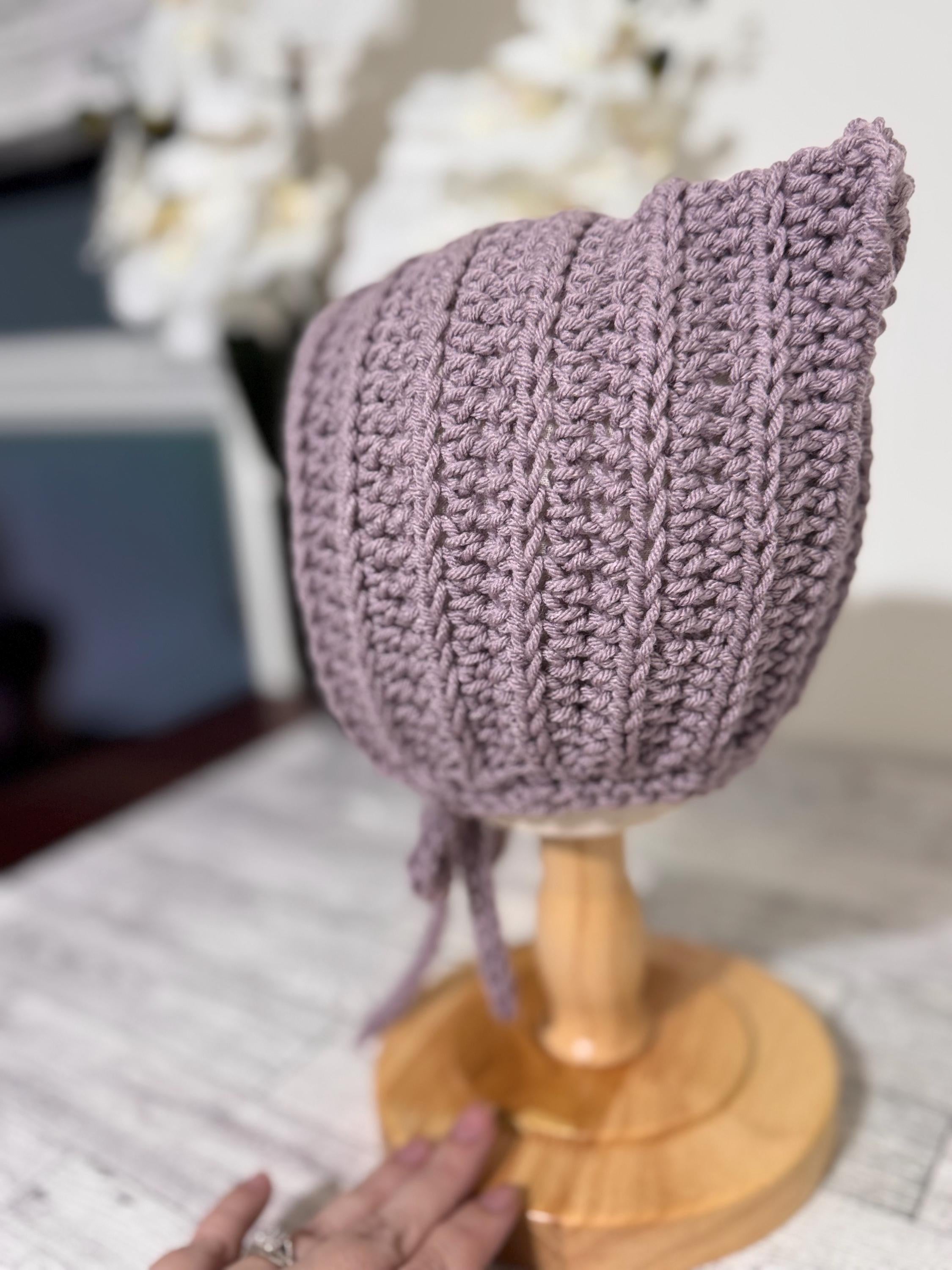 Baby Pixie Bonnet Hat: Secure Tie, Warm Ear Coverage Handmade Crochet Toddler Bonnet - Purple