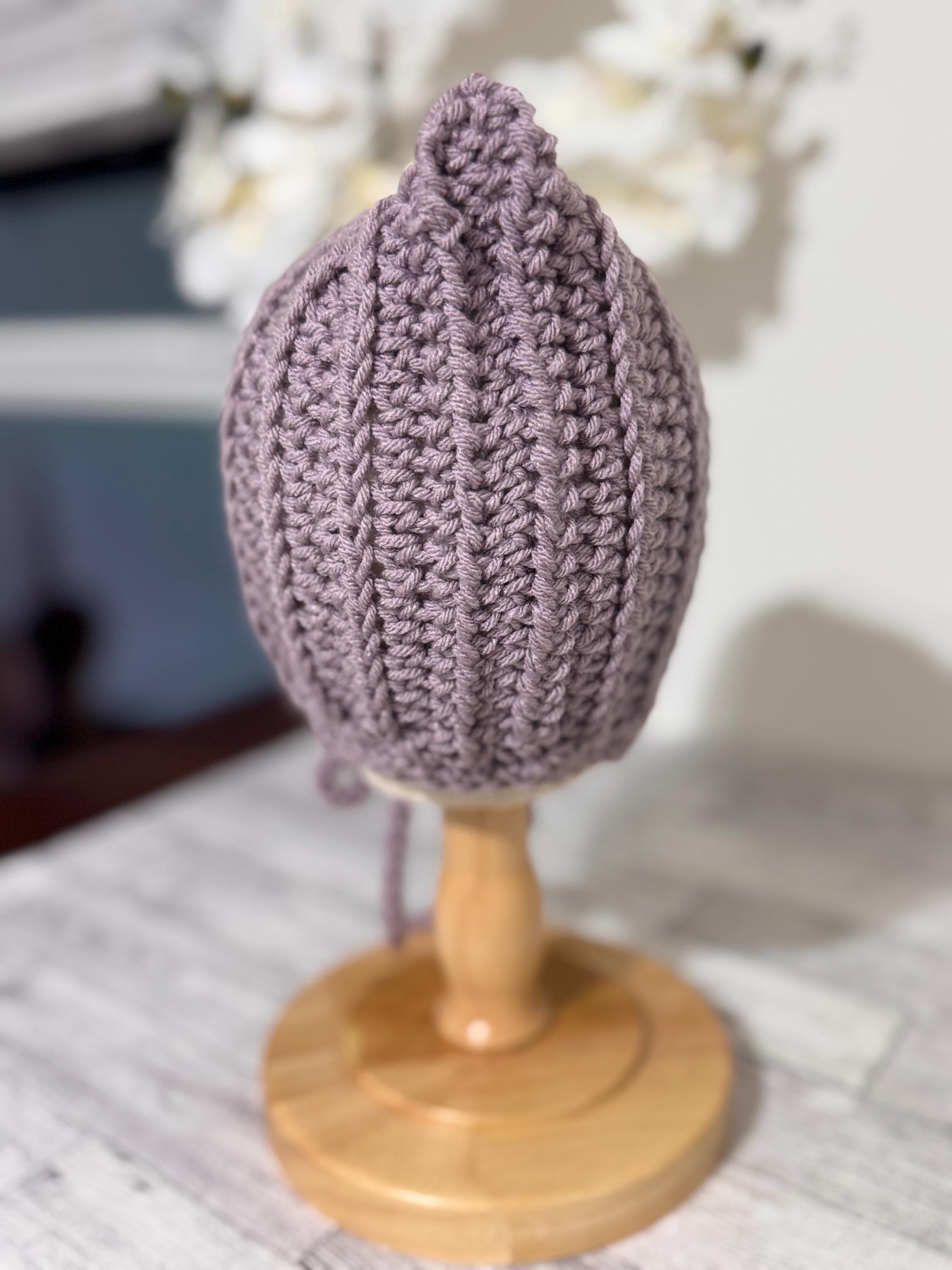 Baby Pixie Bonnet Hat: Secure Tie, Warm Ear Coverage Handmade Crochet Toddler Bonnet - Purple