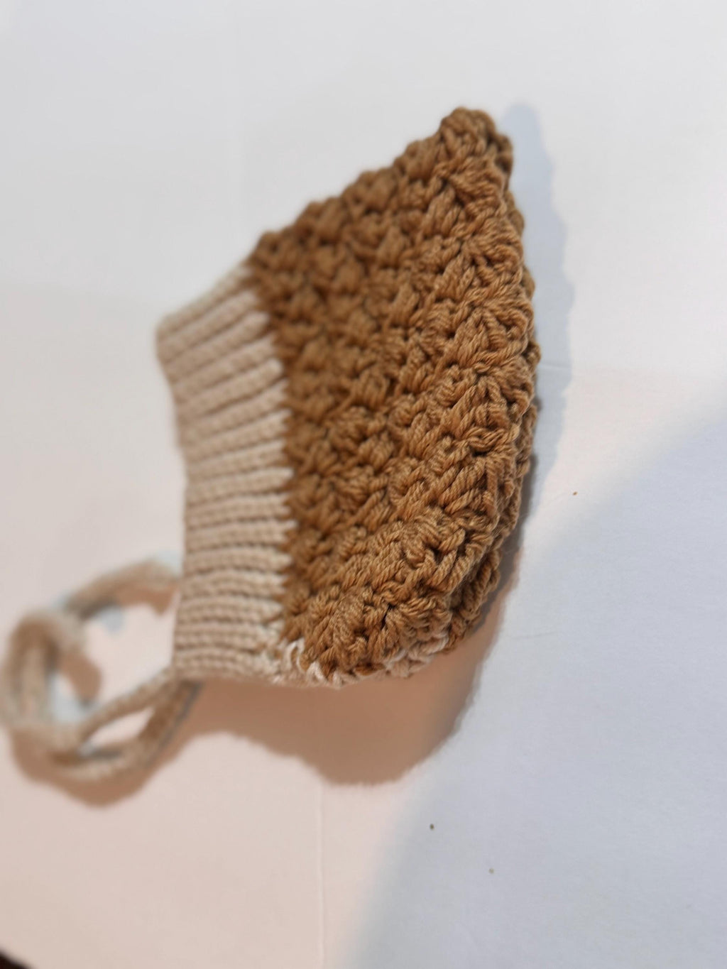 Crochet Baby Bonnet, Handmade Pixie Hat, Dusty Rose and Beige