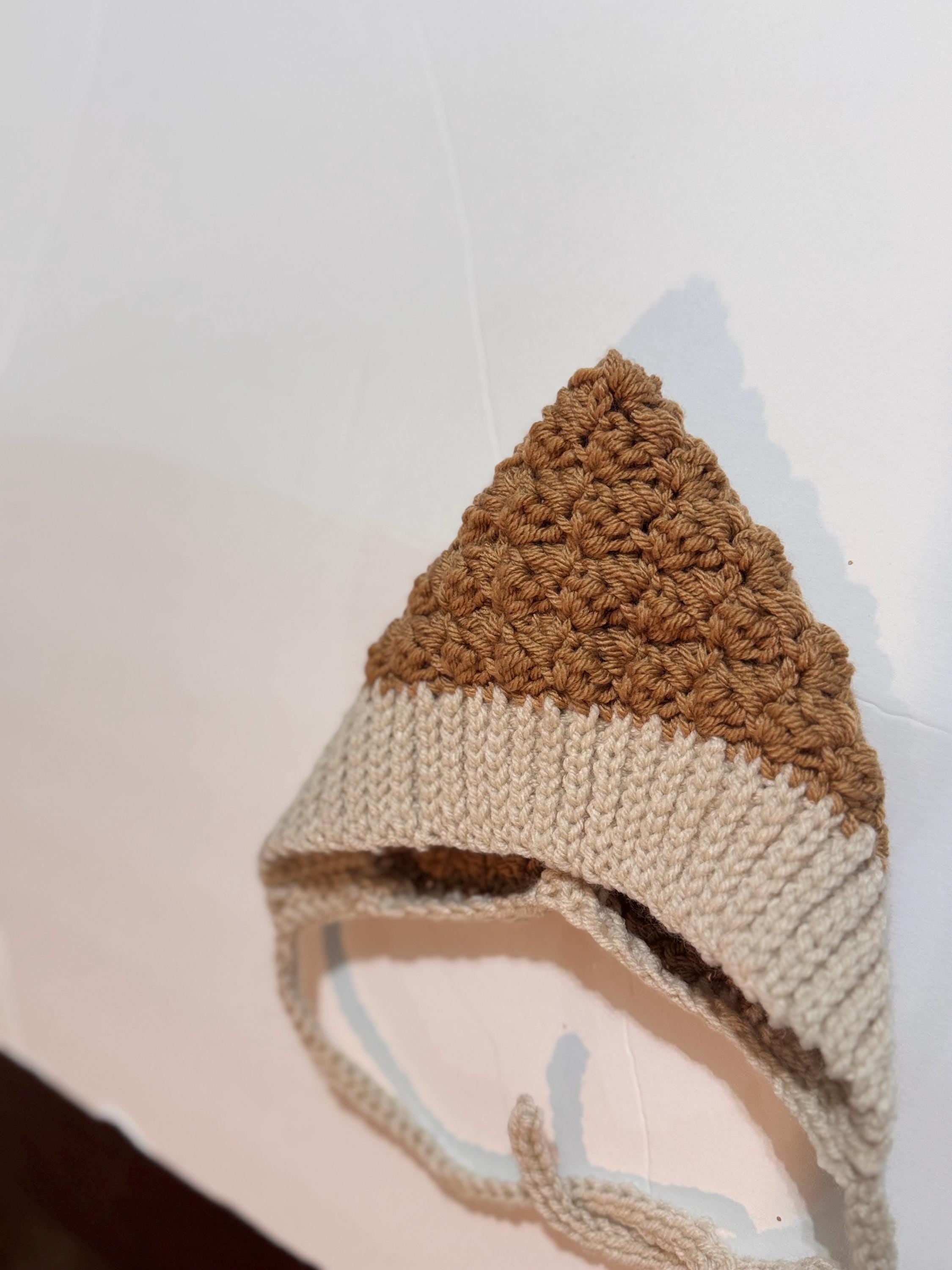 Crochet Baby Bonnet, Handmade Pixie Hat, Dusty Rose and Beige