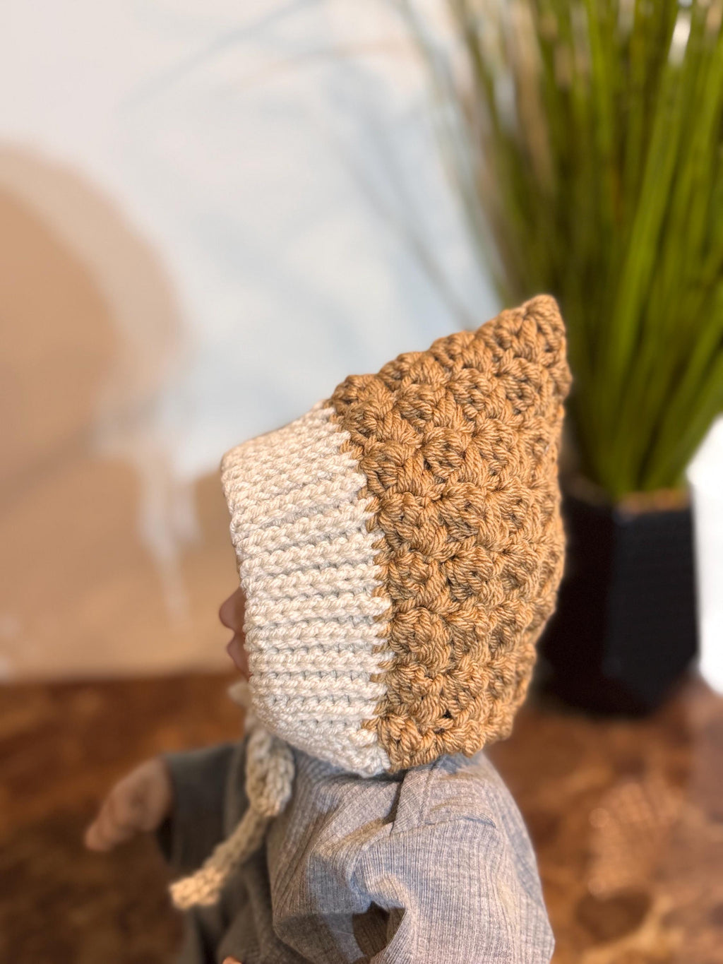 Baby Pixie Bonnet Hat: Secure Tie, Warm Ear Coverage Handmade Crochet Toddler Bonnet