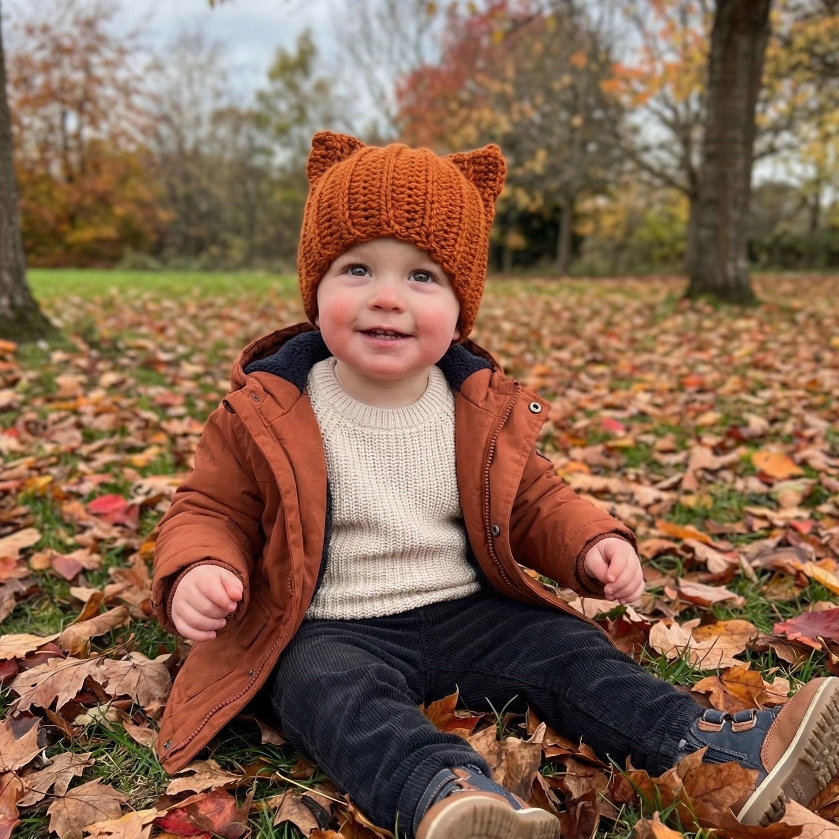 Handmade Crochet Fox Ear Hat | Baby Toddler Child Beanie | Fall Winter Knit Hat | Newborn to Kids 10 Years | Cozy Fox Beanie Gift