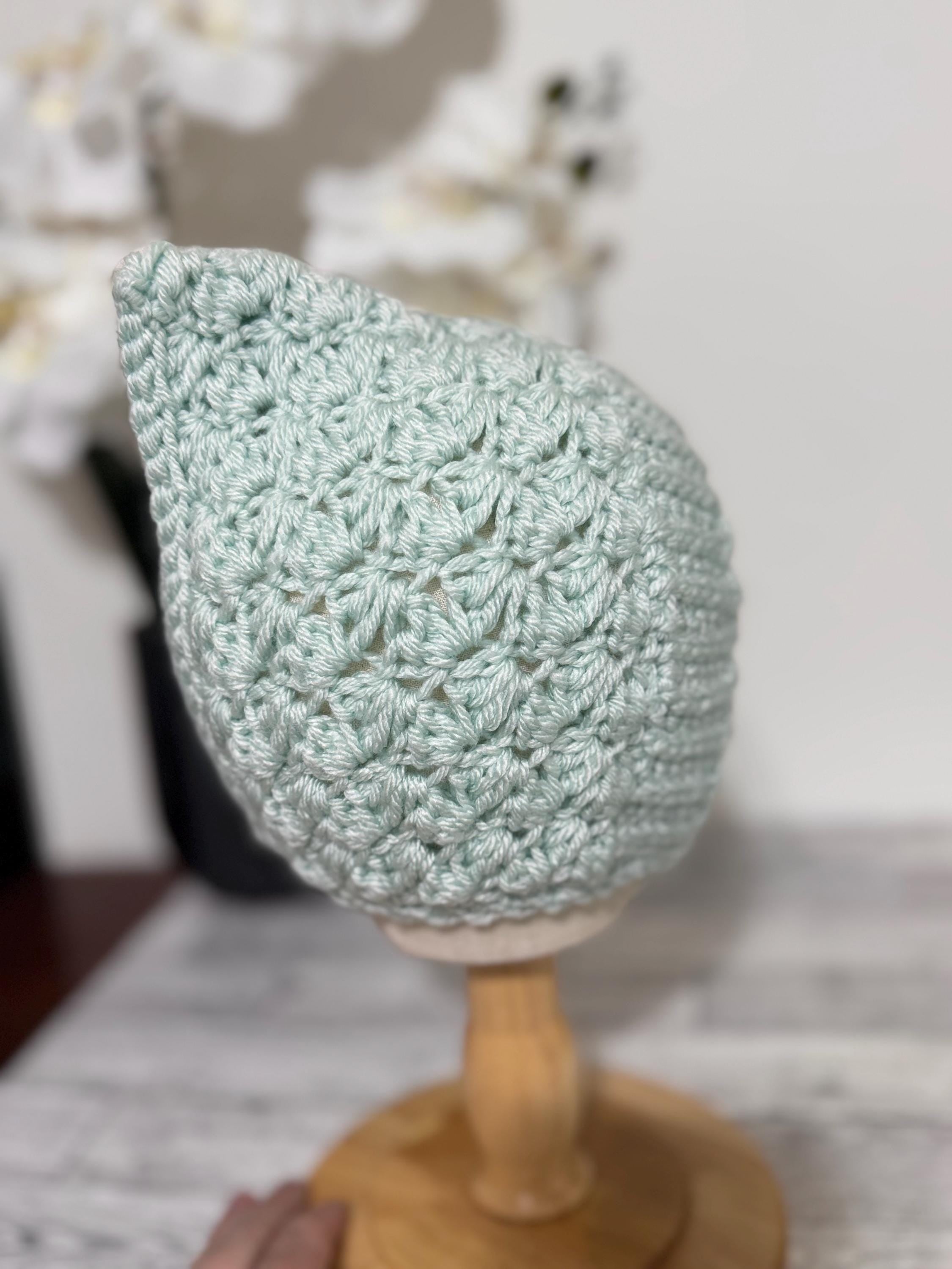 Baby Pixie Bonnet Hat: Secure Tie, Warm Ear Coverage Handmade Crochet Toddler Bonnet - sky blue color