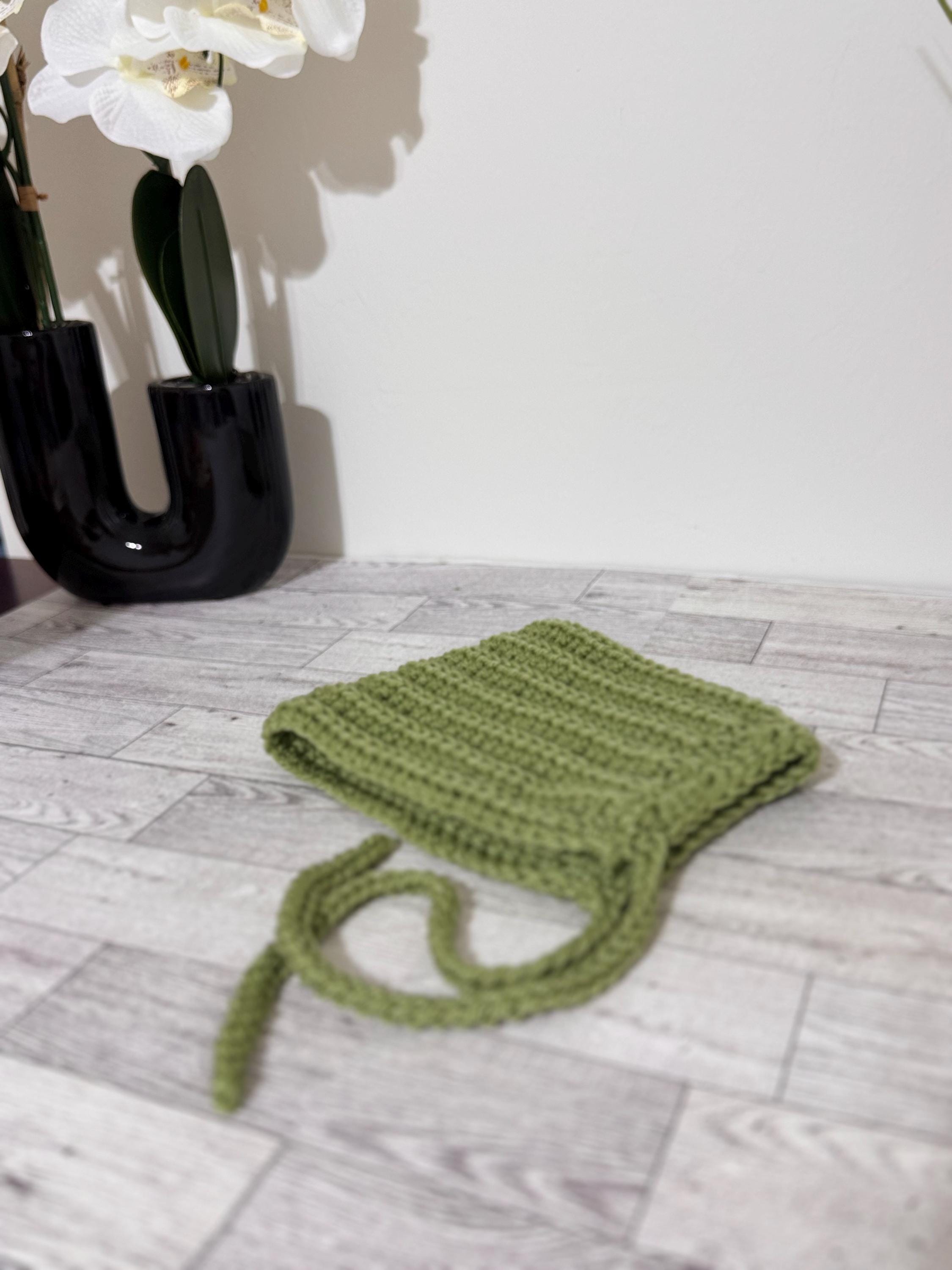 Baby Pixie Bonnet Hat: Secure Tie, Warm Ear Coverage Handmade Crochet Toddler Bonnet - sage green color