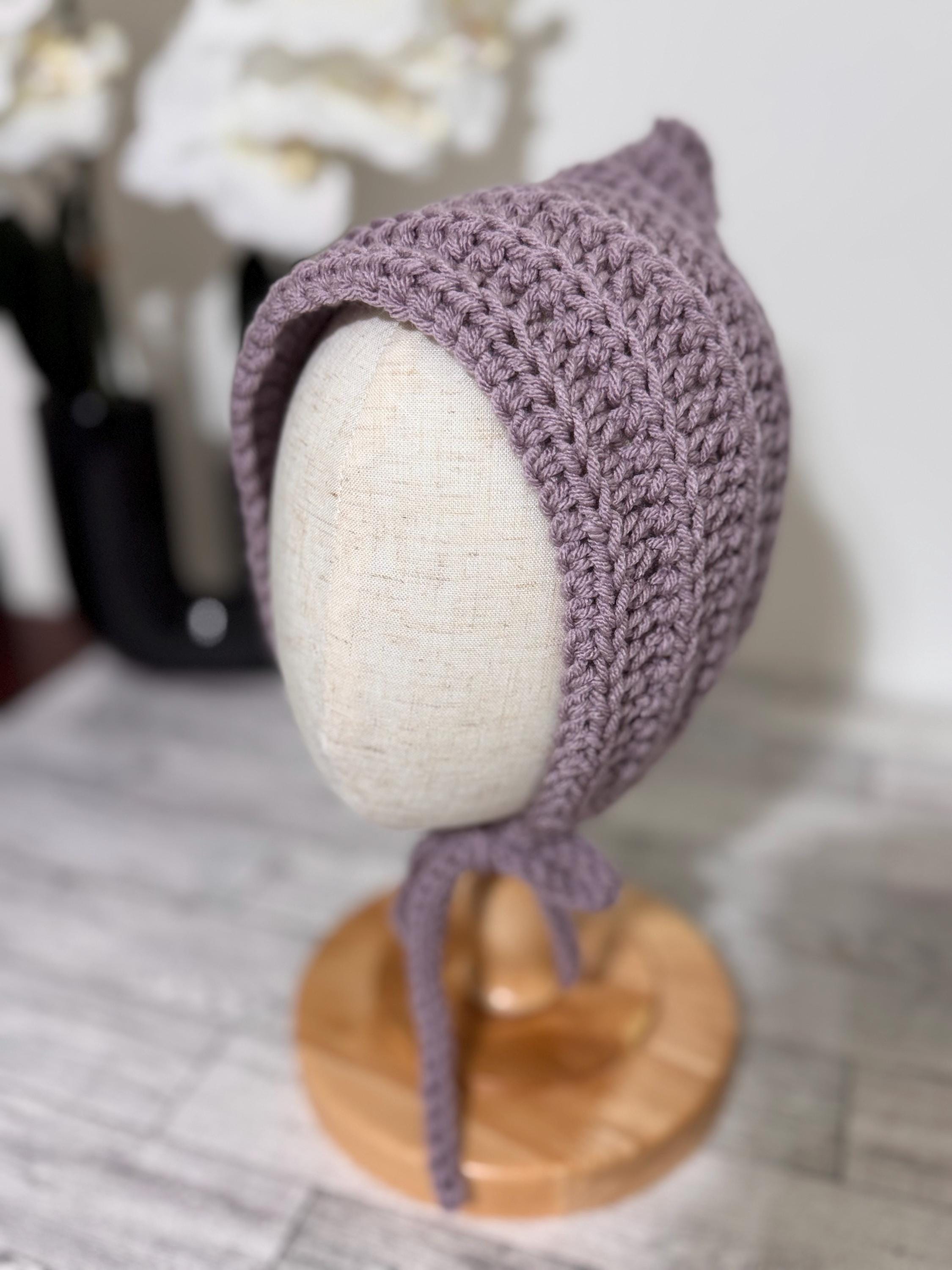 Baby Pixie Bonnet Hat: Secure Tie, Warm Ear Coverage Handmade Crochet Toddler Bonnet - Purple