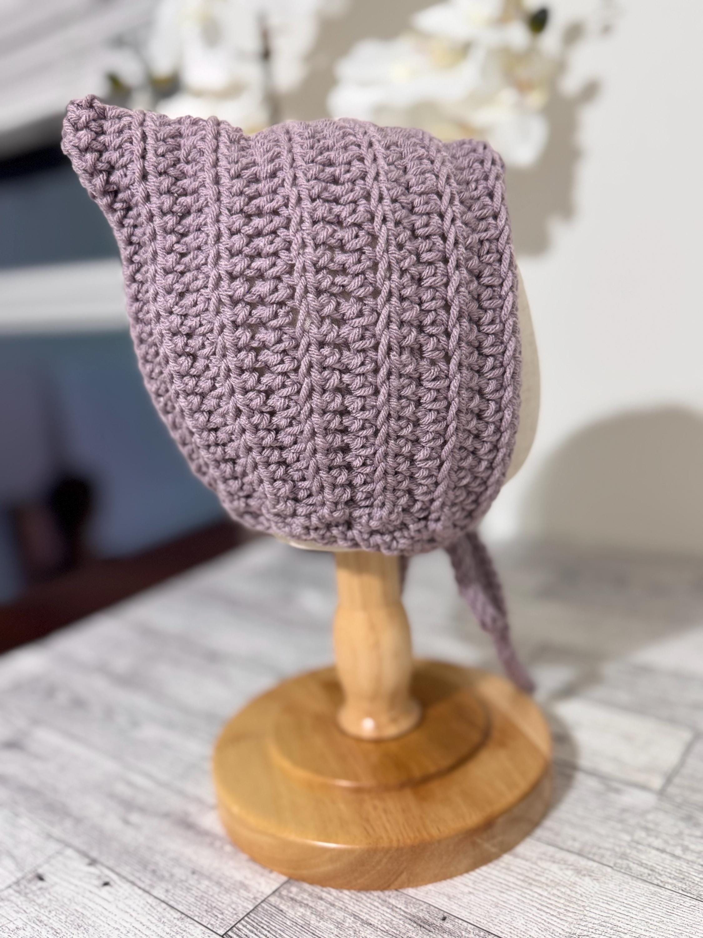 Baby Pixie Bonnet Hat: Secure Tie, Warm Ear Coverage Handmade Crochet Toddler Bonnet - Purple