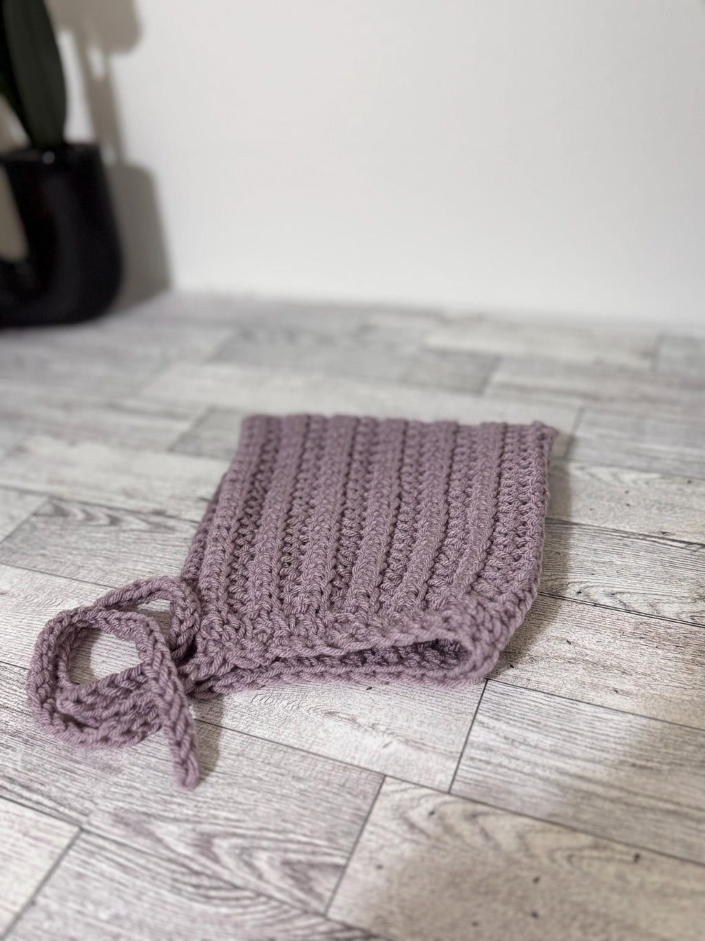 Baby Pixie Bonnet Hat: Secure Tie, Warm Ear Coverage Handmade Crochet Toddler Bonnet - Purple