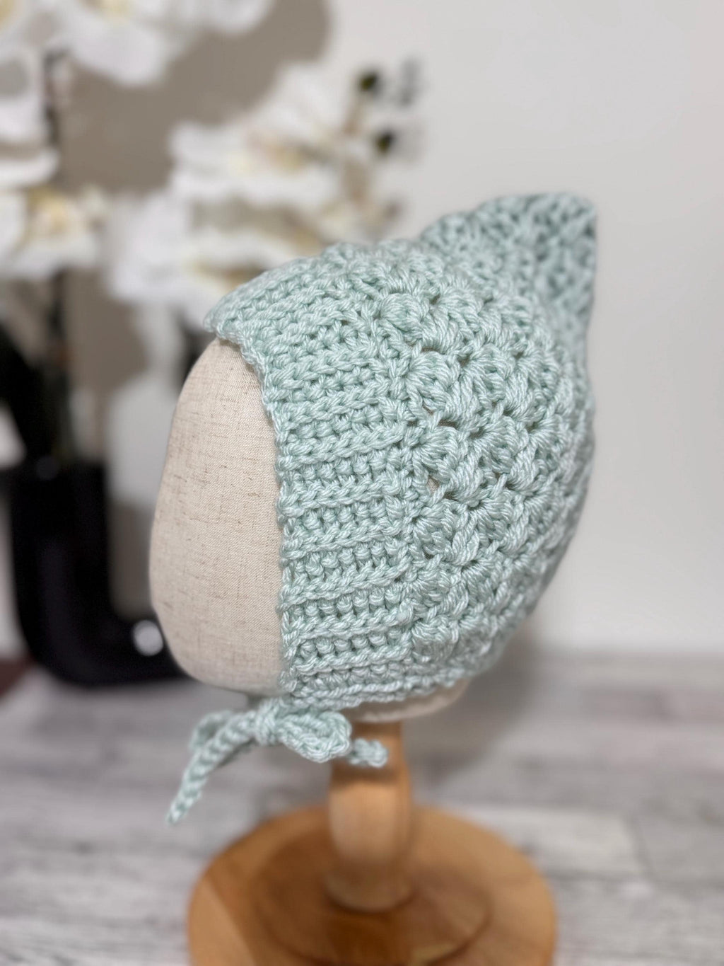 Baby Pixie Bonnet Hat: Secure Tie, Warm Ear Coverage Handmade Crochet Toddler Bonnet - Cream/off-white color